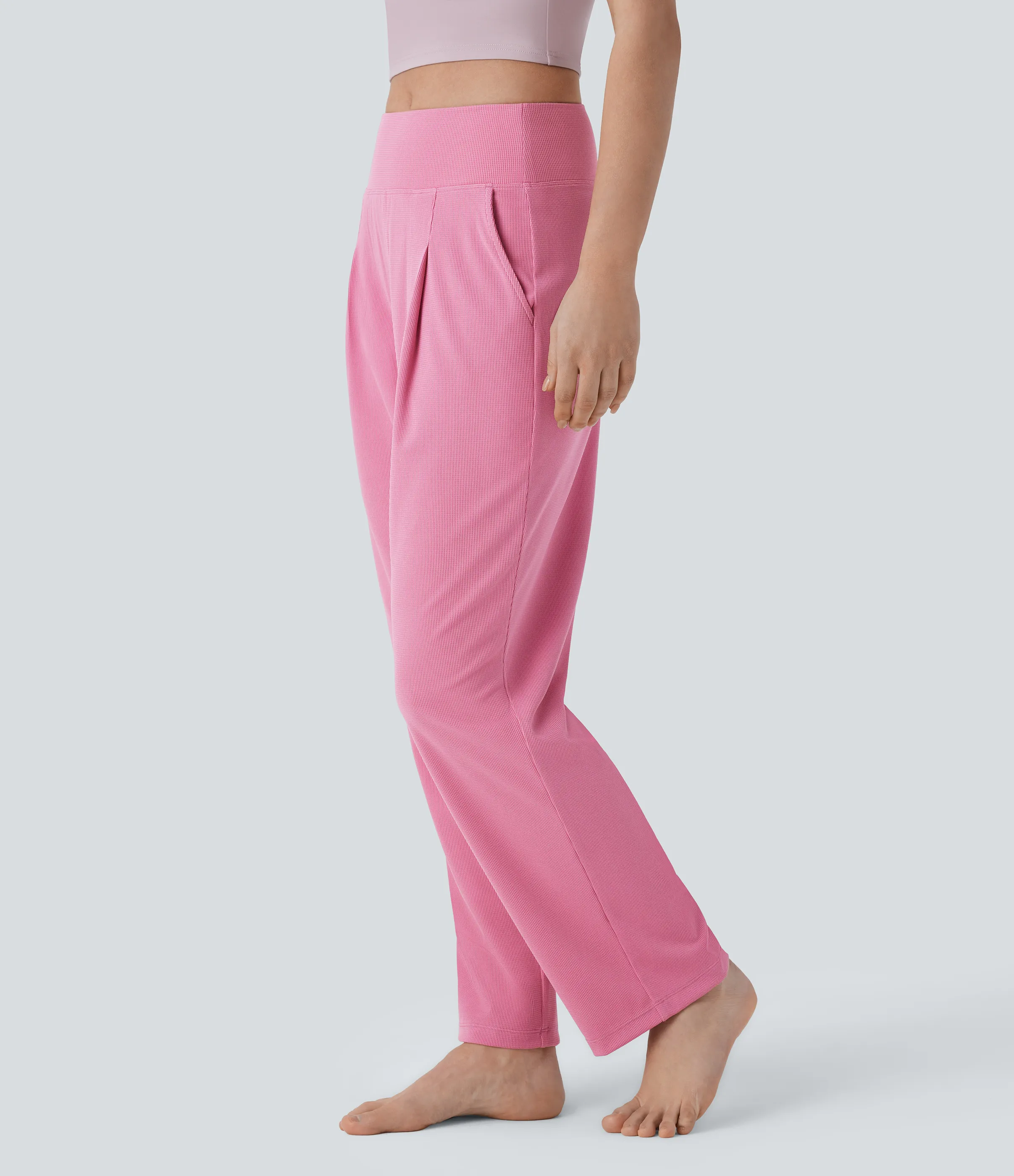 Halara Pantalón yoga tiro medio bolsillo lateral pierna recta efecto gofre - Rouge Pink - XL(regular) sold by Halara product image thumbnail 2