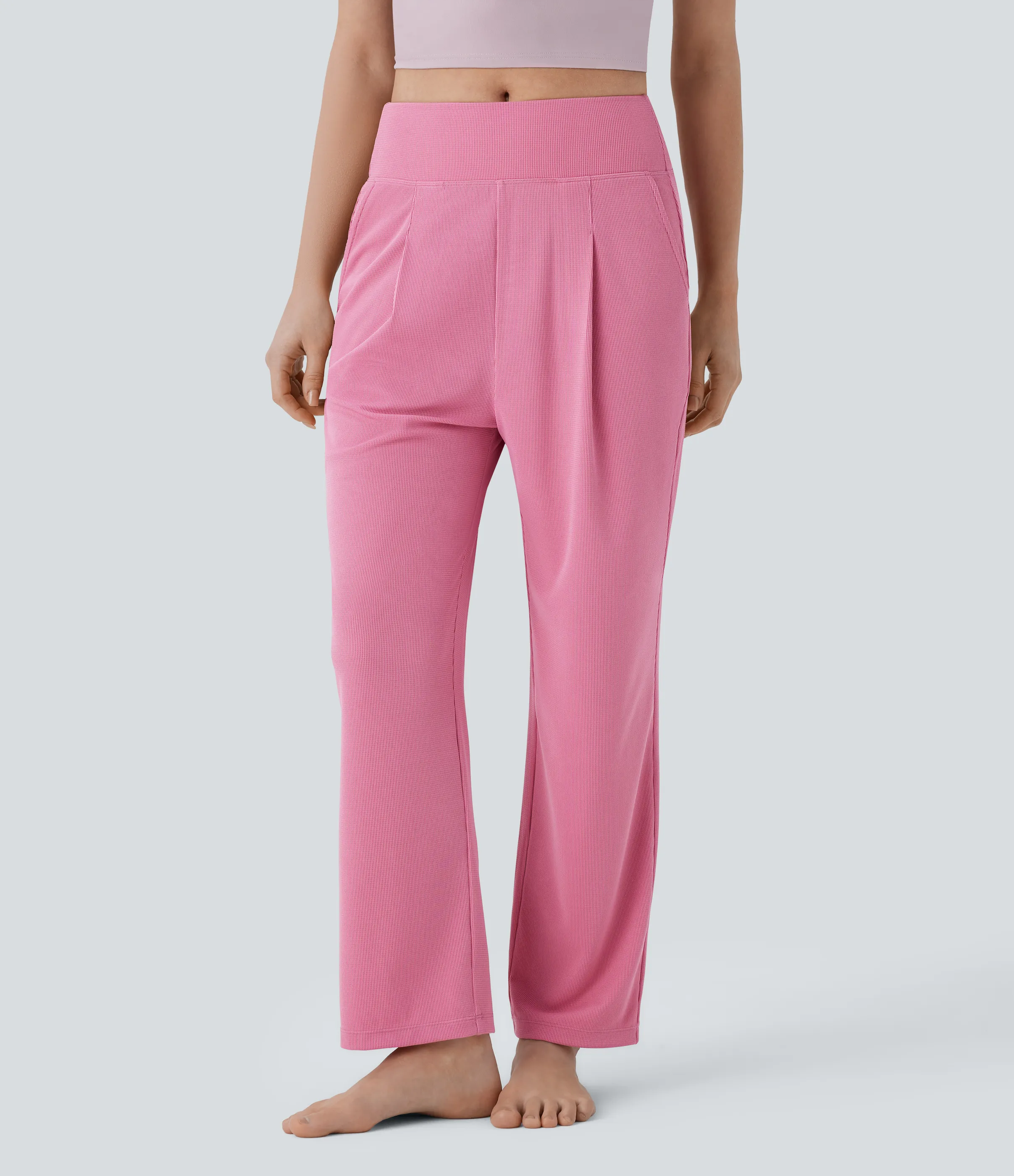 Halara Pantalón yoga tiro medio bolsillo lateral pierna recta efecto gofre - Rouge Pink - XL(regular) sold by Halara product image thumbnail 4