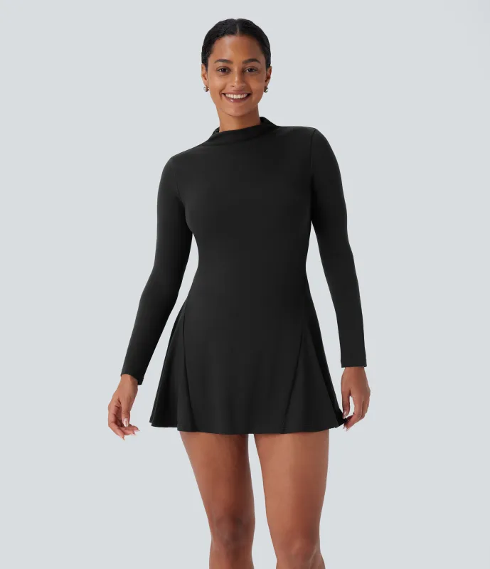 Halara Vestido mini conjunto 2 pieza bolsillo lateral manga larga cuello alto - Black - XS sold by Halara