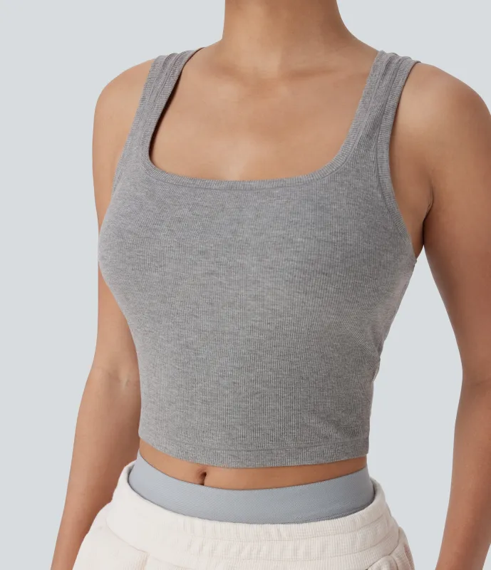 Halara Camiseta sin mangas ajustada cuello U acanalado súper elástica agradable piel - Fog Gray - XL sold by Halara