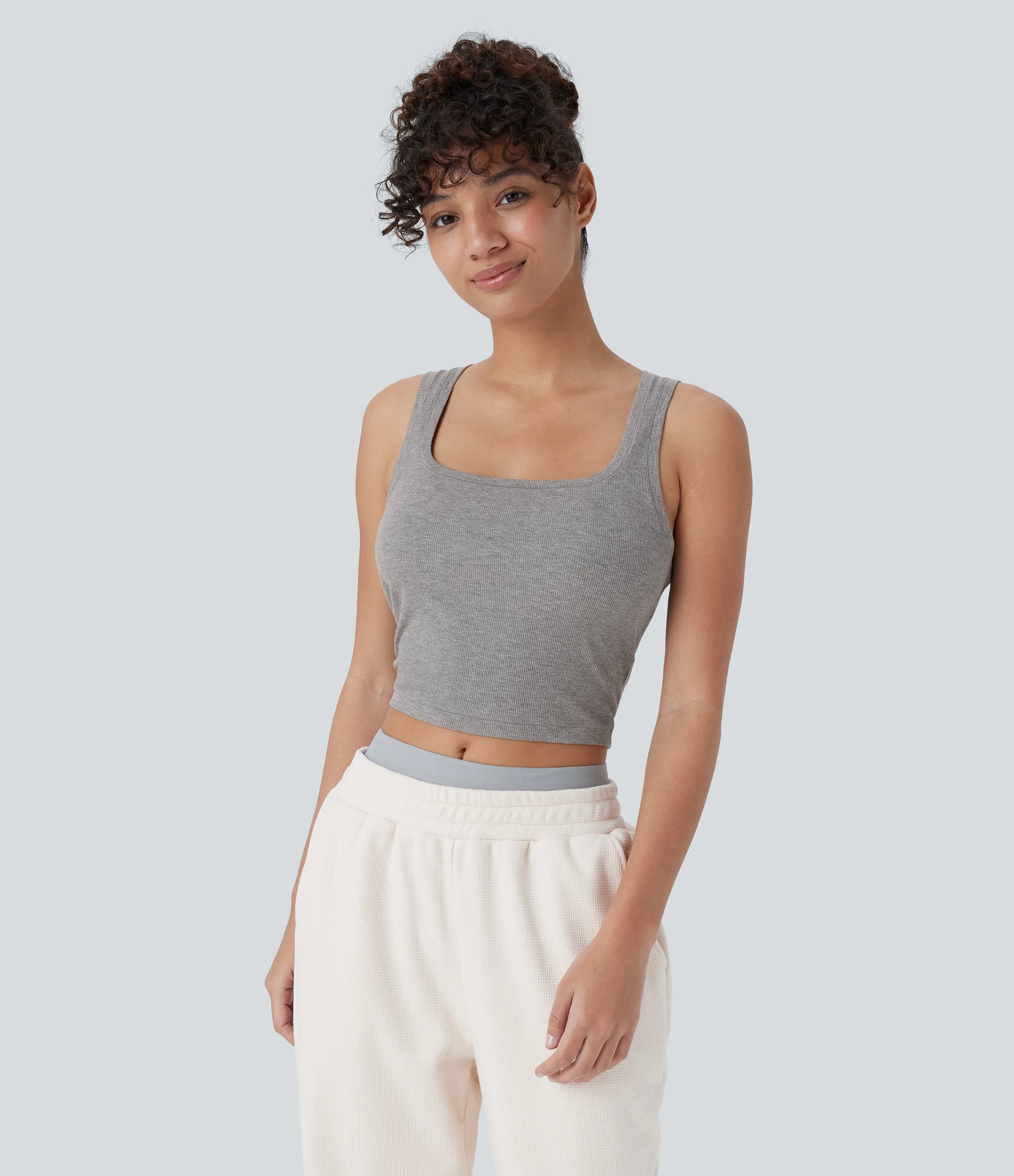 Halara Camiseta sin mangas ajustada cuello U acanalado súper elástica agradable piel - Fog Gray - XL sold by Halara product image thumbnail 5