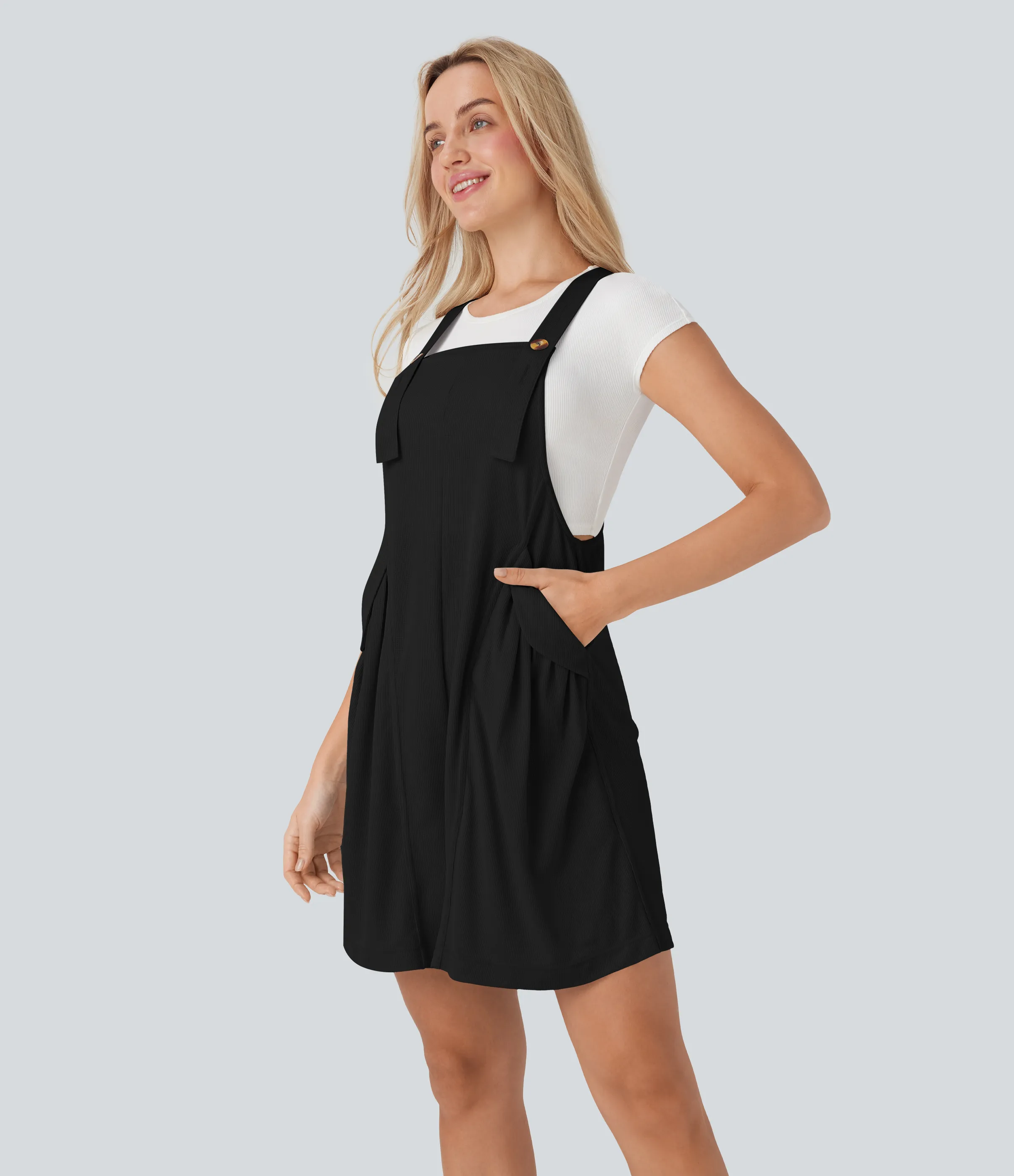 Halara Overol casual con botones tirantes ajustables y bolsillos laterales - Black - XS sold by Halara product image thumbnail 4