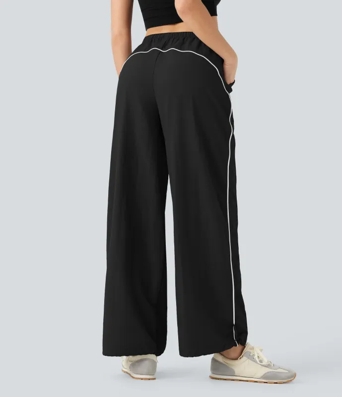 Halara Pantalones casuales de tiro medio con cordón ajustable, pierna ancha y tacto fresco con bolsillos laterales - Black - XL(regular) sold by Halara