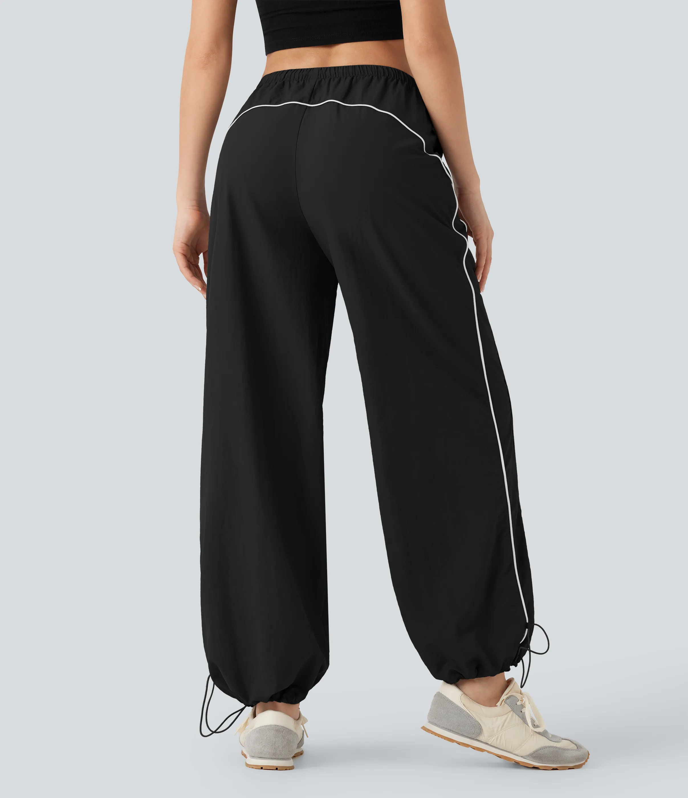 Halara Pantalones casuales de tiro medio con cordón ajustable, pierna ancha y tacto fresco con bolsillos laterales - Black - XL(regular) sold by Halara product image thumbnail 3