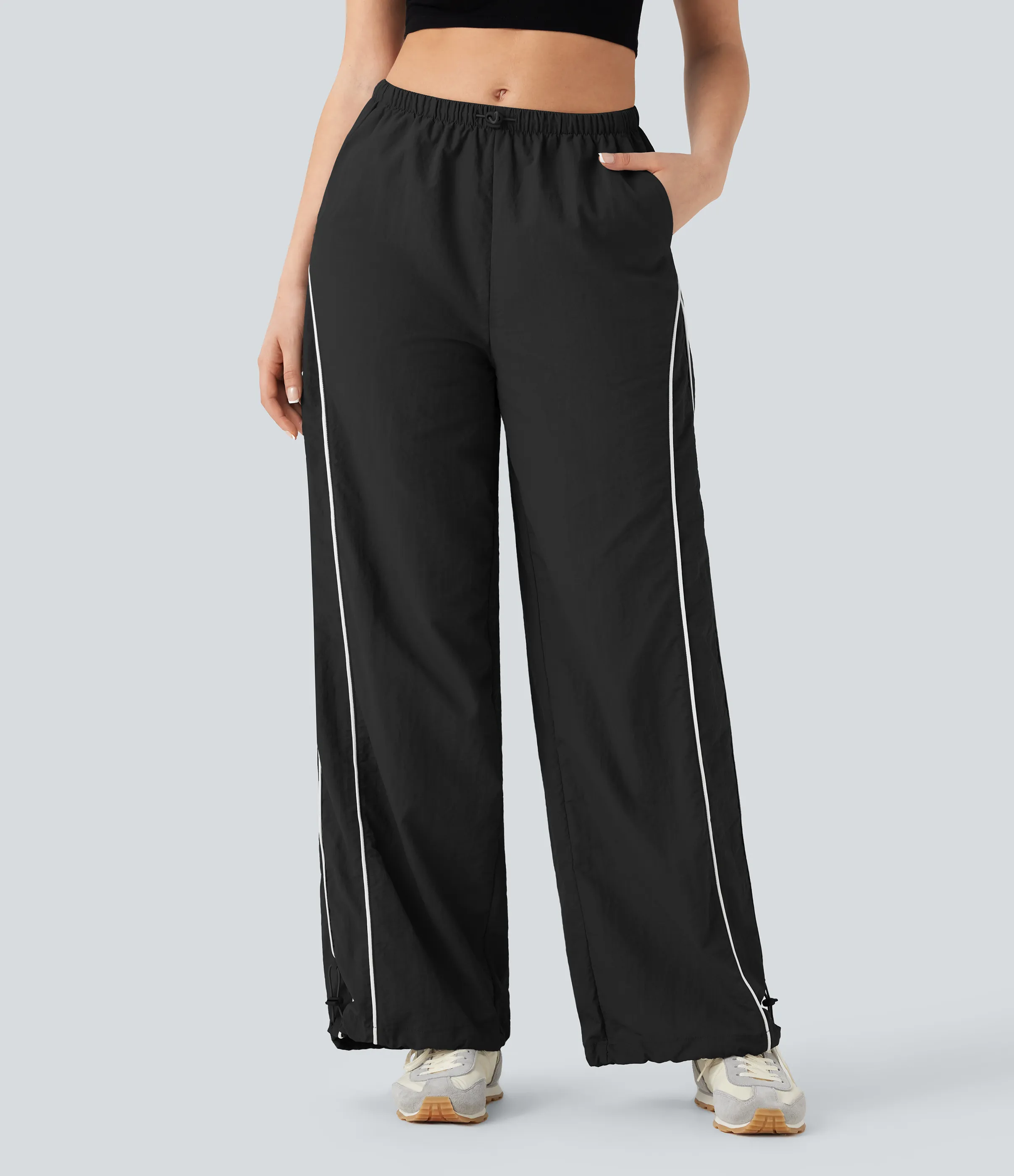 Halara Pantalones casuales de tiro medio con cordón ajustable, pierna ancha y tacto fresco con bolsillos laterales - Black - XL(regular) sold by Halara product image thumbnail 4