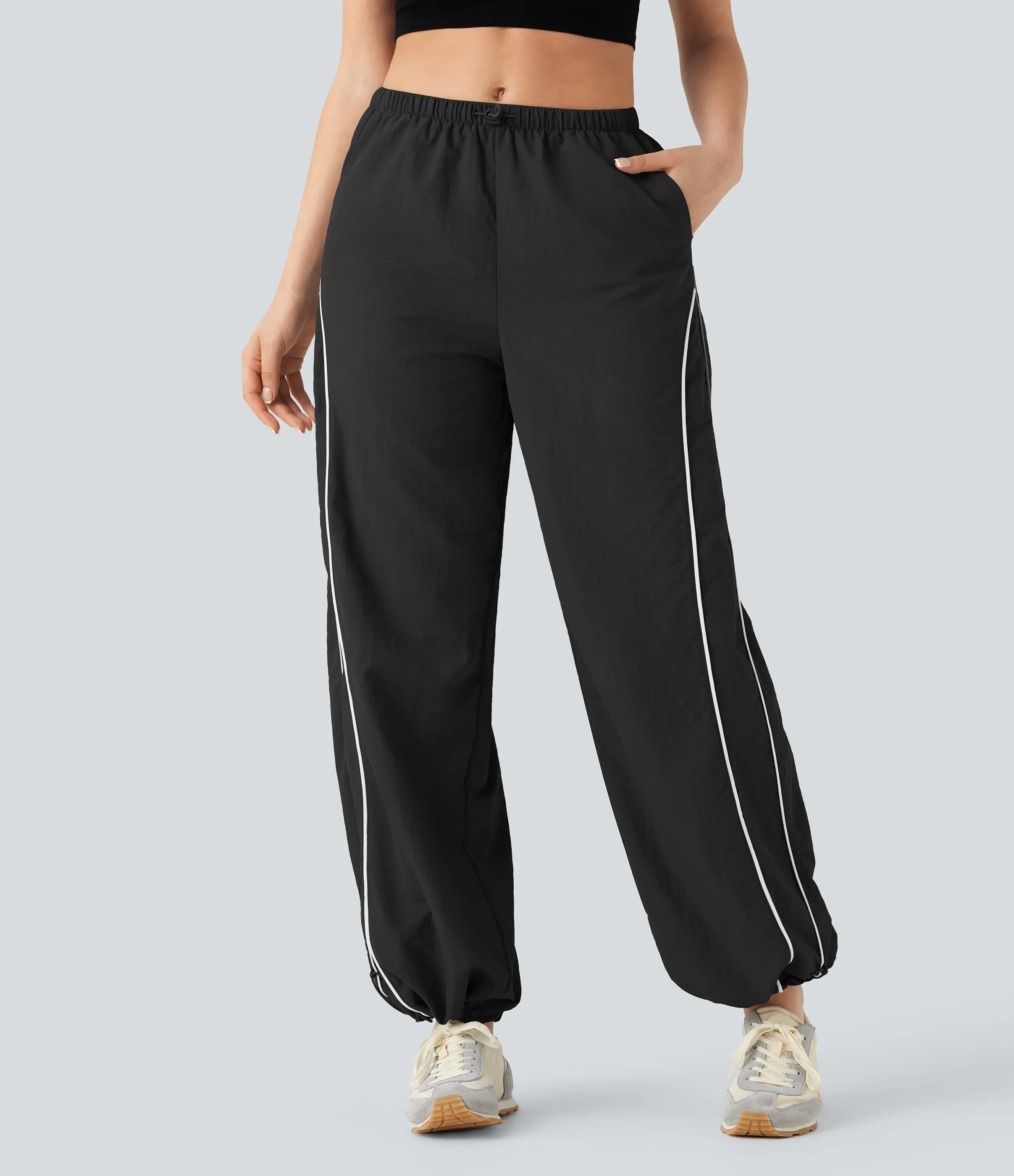 Halara Pantalones casuales de tiro medio con cordón ajustable, pierna ancha y tacto fresco con bolsillos laterales - Black - XL(regular) sold by Halara product image thumbnail 5