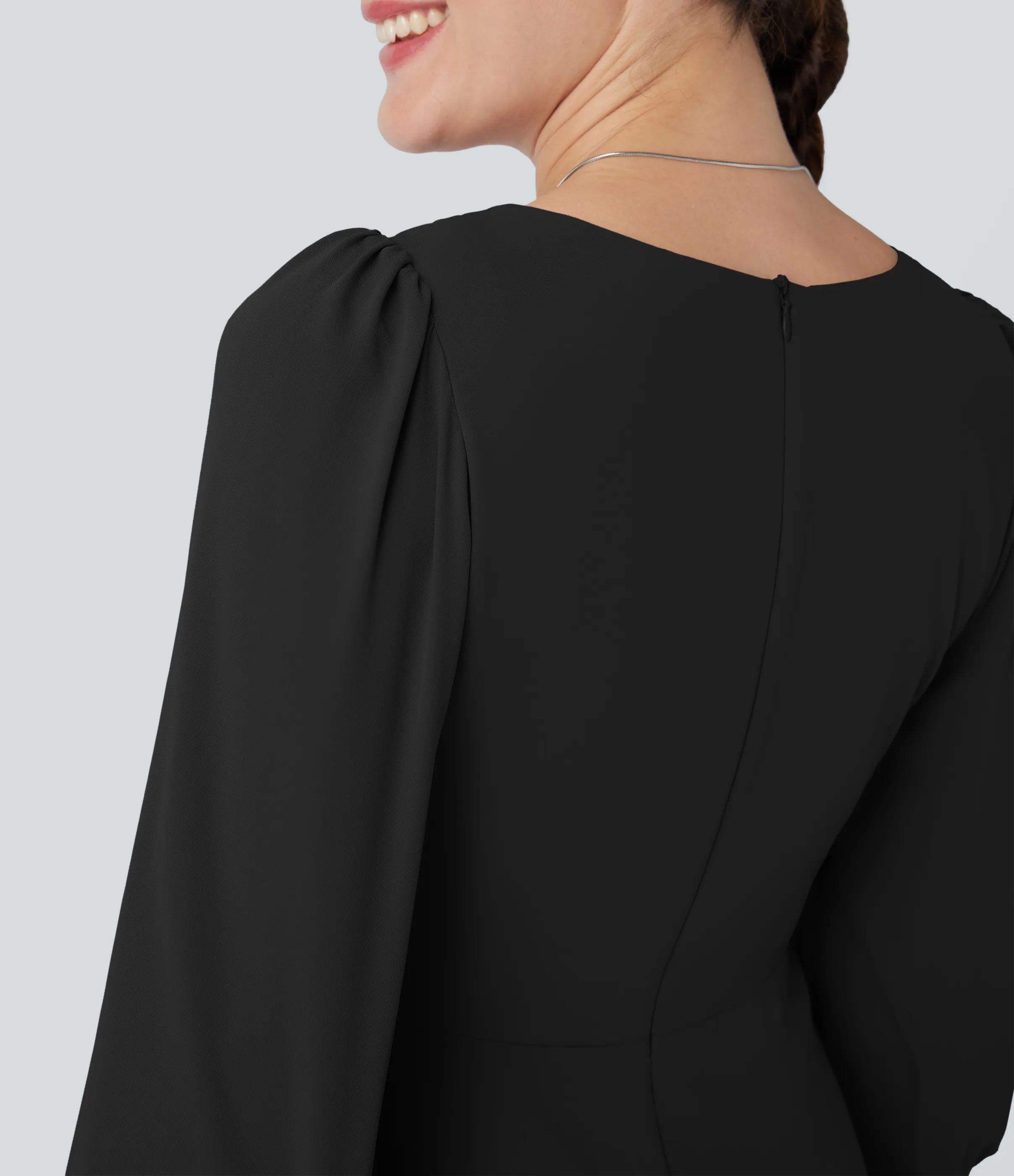 Halara Vestido casual midi plisado con cuello en V y mangas 3/4 - Black - M sold by Halara product image thumbnail 5