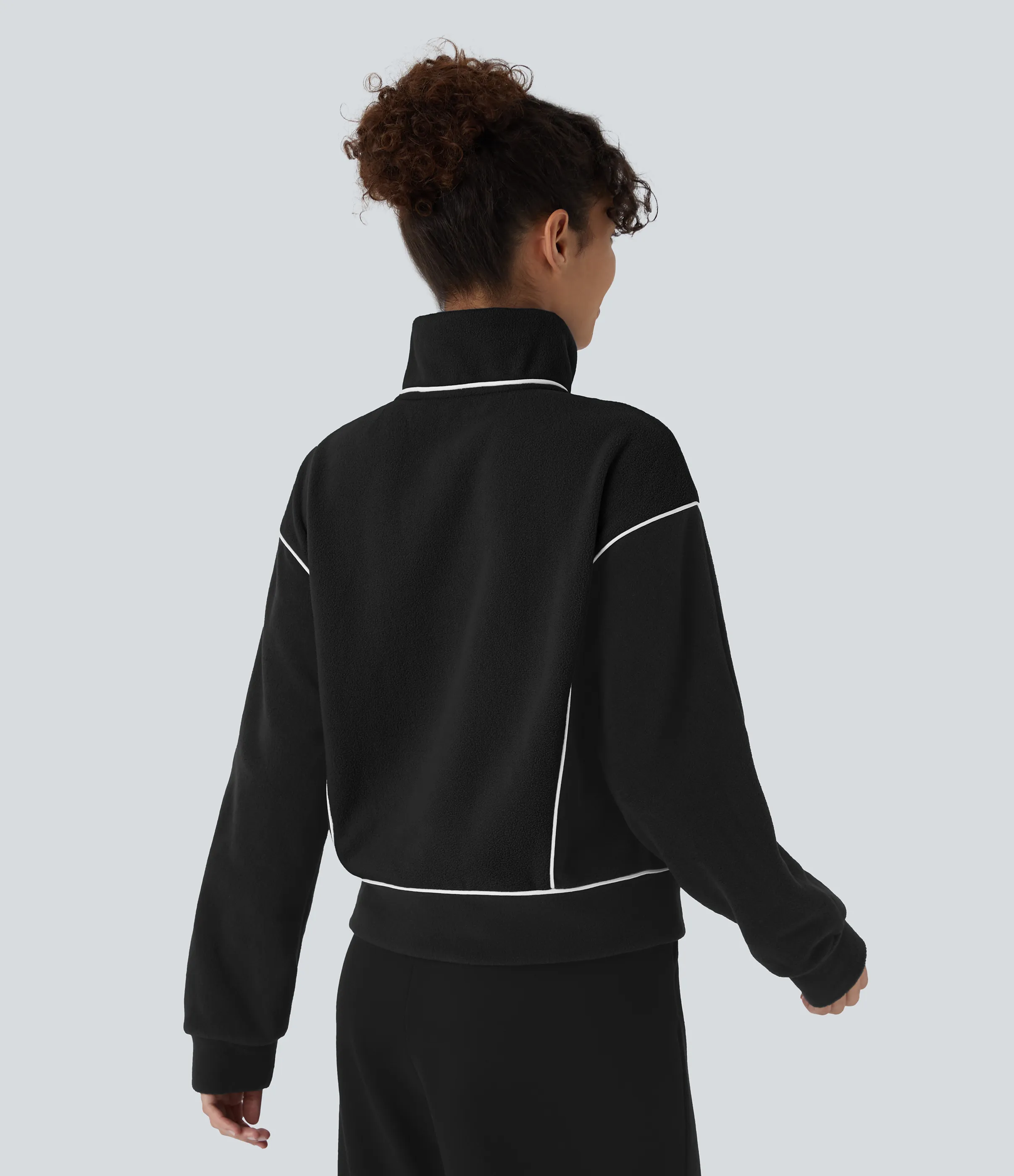 Halara Sudadera polar cuello alto media cremallera manga larga bloque color - Black - L sold by Halara product image thumbnail 3