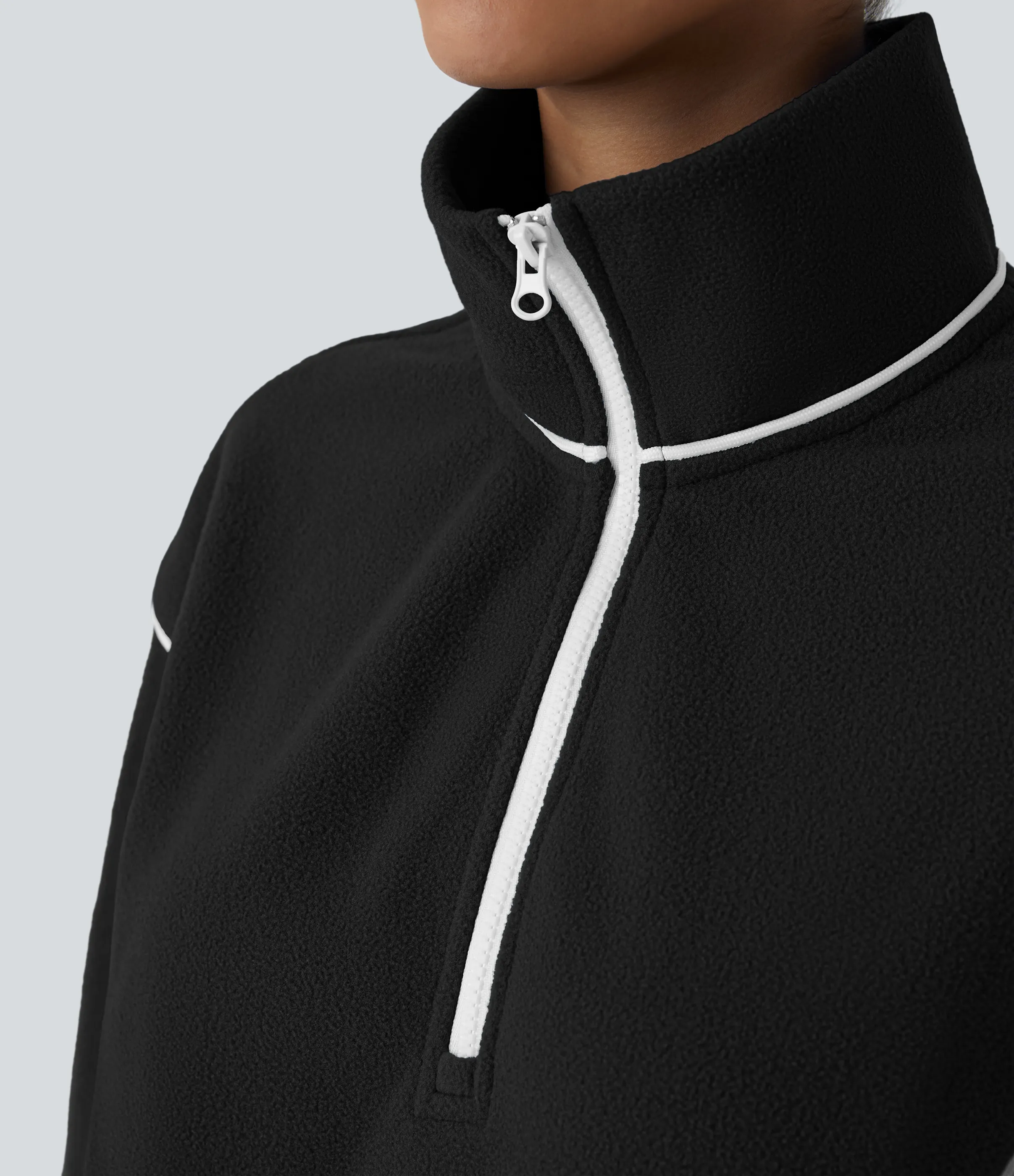 Halara Sudadera polar cuello alto media cremallera manga larga bloque color - Black - L sold by Halara product image thumbnail 5