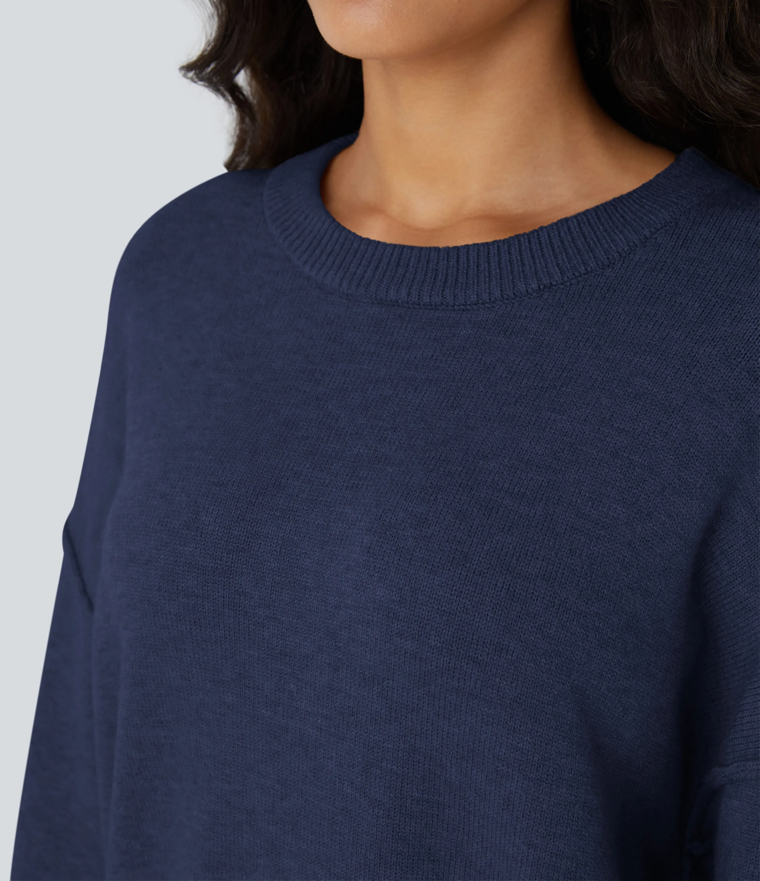 Halara Suéter manga larga hombro caído cuello redondo - Dark Blue - L sold by Halara product image thumbnail 5