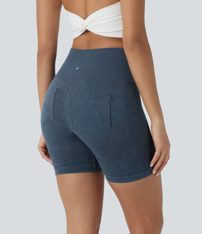 Halara Pantalón corto yoga ciclista tiro alto lavado bolsillo trasero sin costuras 5.5'' - Peacoat - XS(regular) sold by Halara