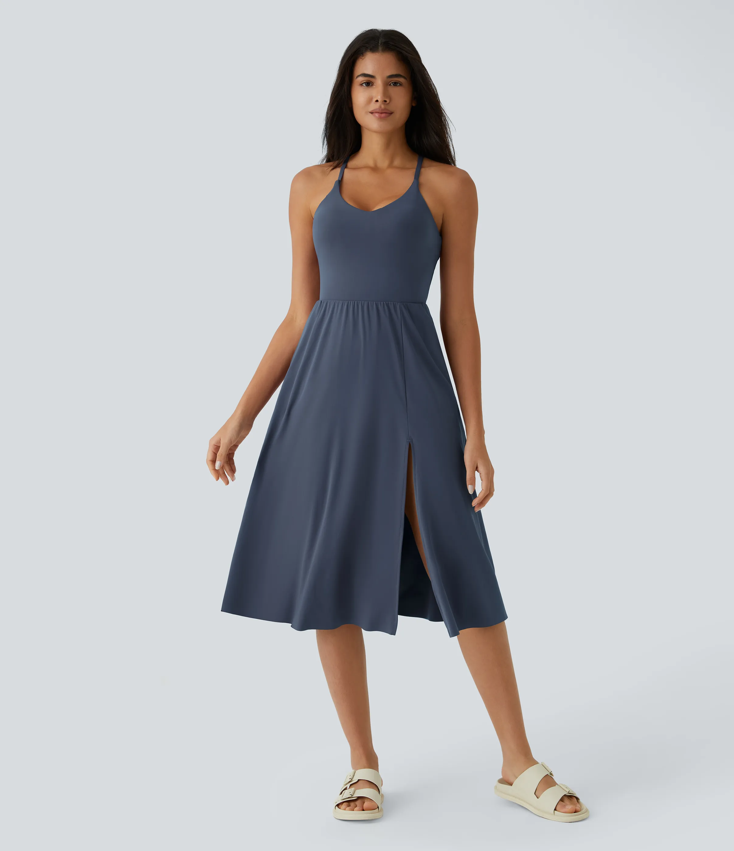 Halara Vestido midi bolsillo lateral espalda cruzada - Mood Indigo - L sold by Halara product image thumbnail 5