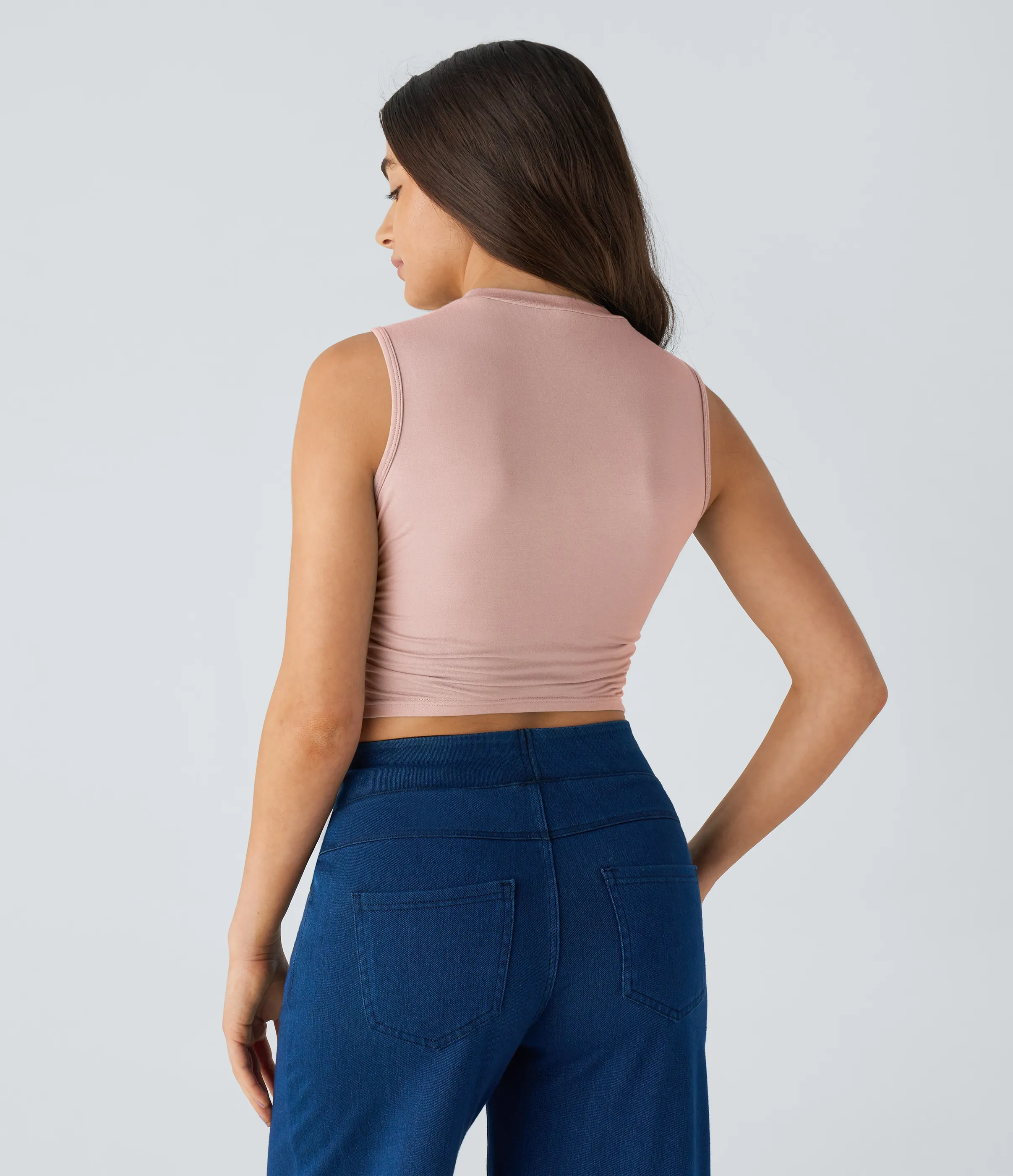 Halara Camiseta sin manga recortada ajustada pliegue cuello redondo - Sepia Rose - XL sold by Halara product image thumbnail 3