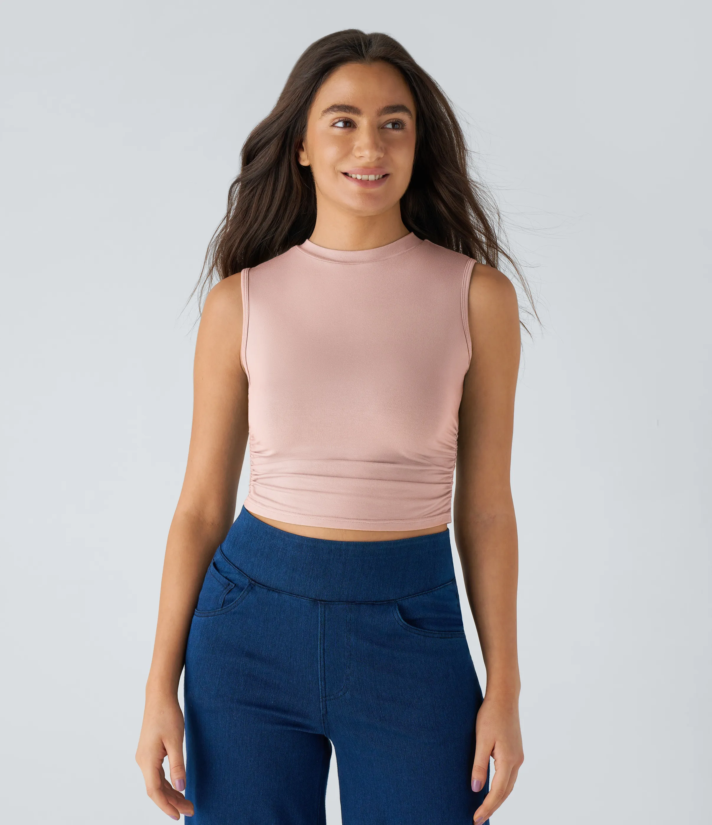 Halara Camiseta sin manga recortada ajustada pliegue cuello redondo - Sepia Rose - XL sold by Halara product image thumbnail 4