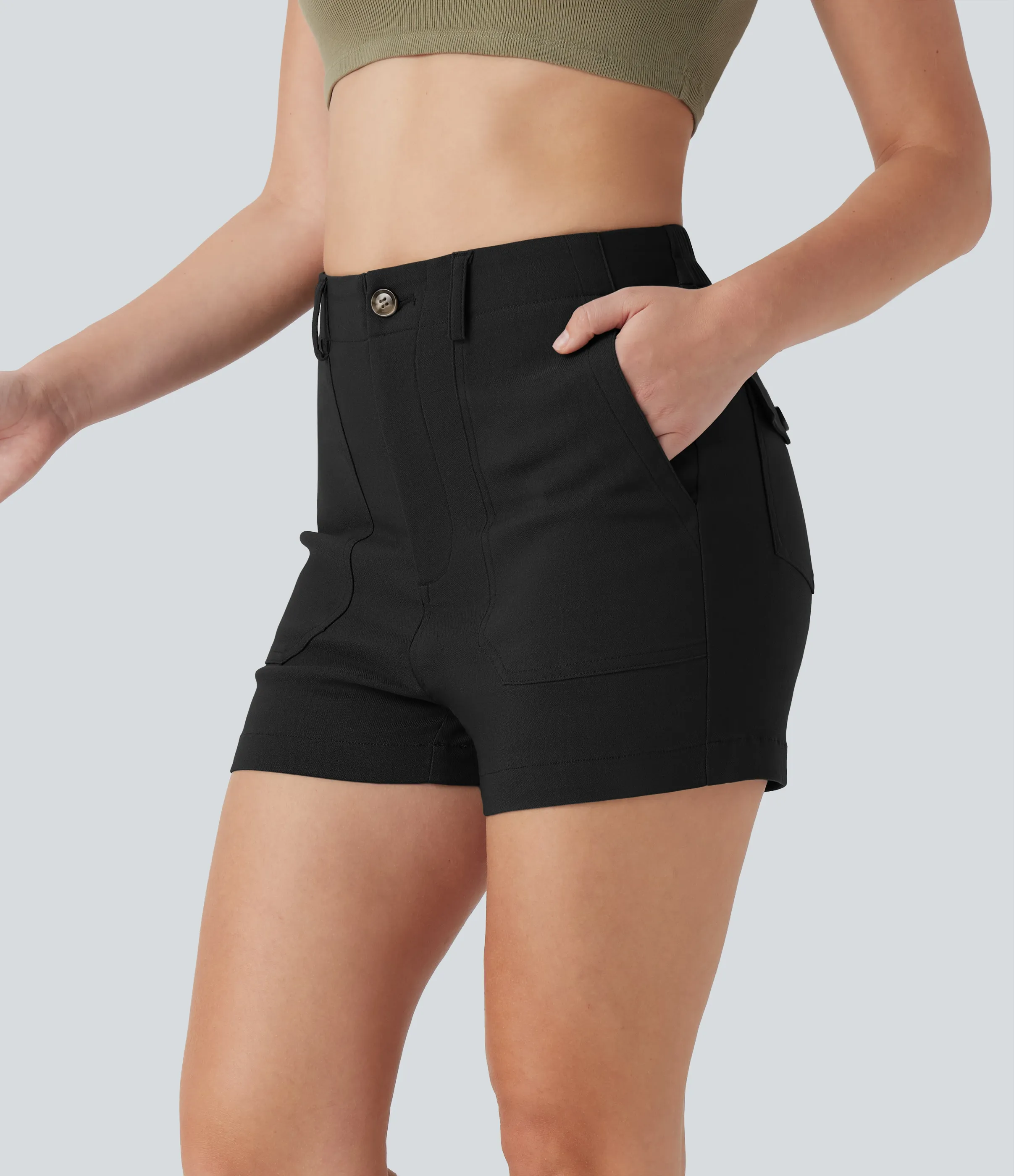 Halara Shorts casuales de tiro alto con múltiples bolsillos - Black - S sold by Halara product image thumbnail 4