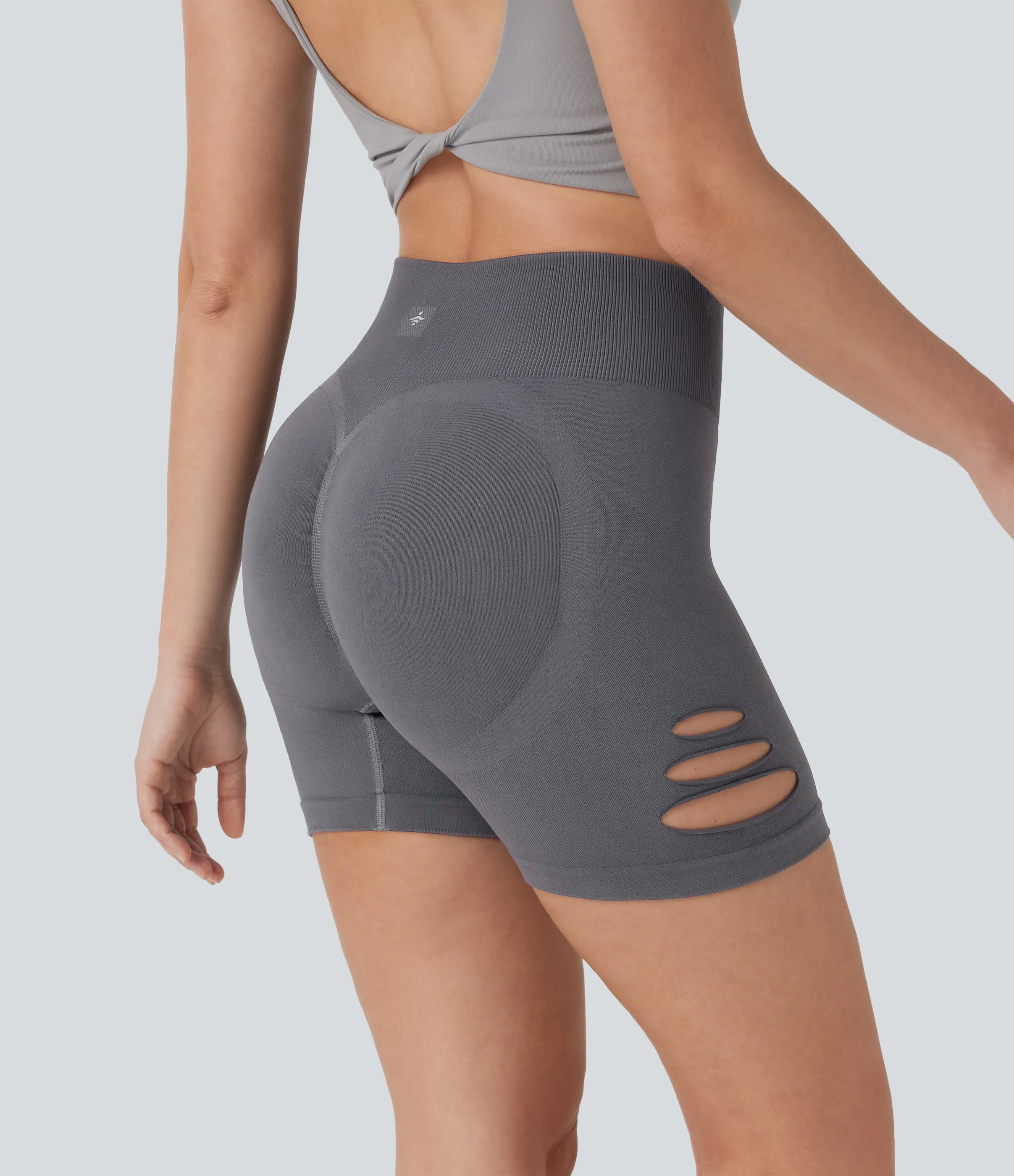 Halara Shorts de yoga de tiro alto sin costuras con cortes de 10 cm - Night Owl - M sold by Halara product image thumbnail 3