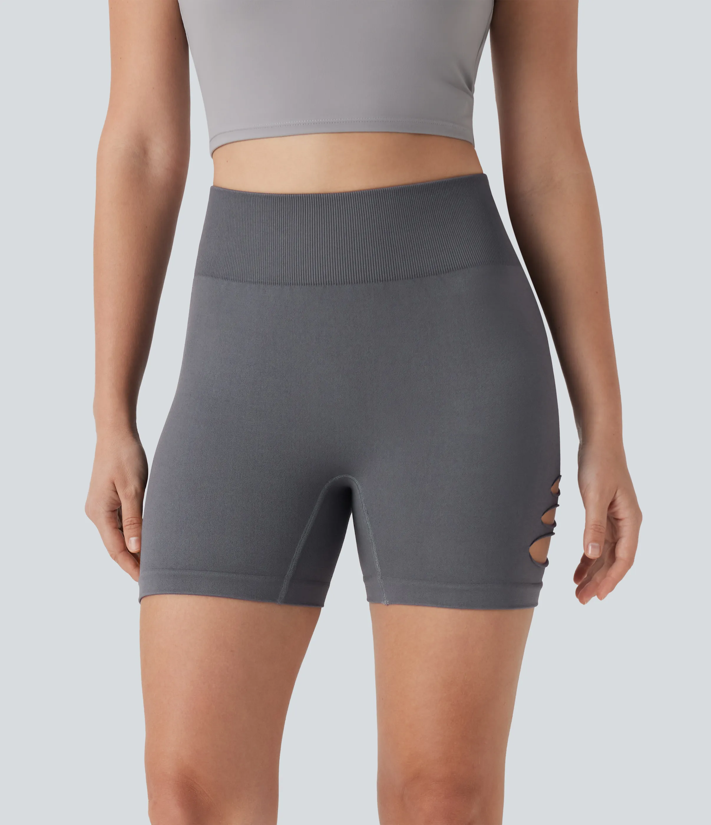 Halara Shorts de yoga de tiro alto sin costuras con cortes de 10 cm - Night Owl - M sold by Halara product image thumbnail 4
