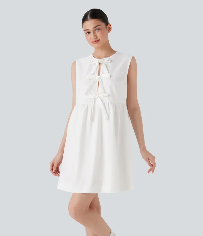 Halara Vestido mini casual sin mangas con lazo en la parte delantera - White - XL sold by Halara