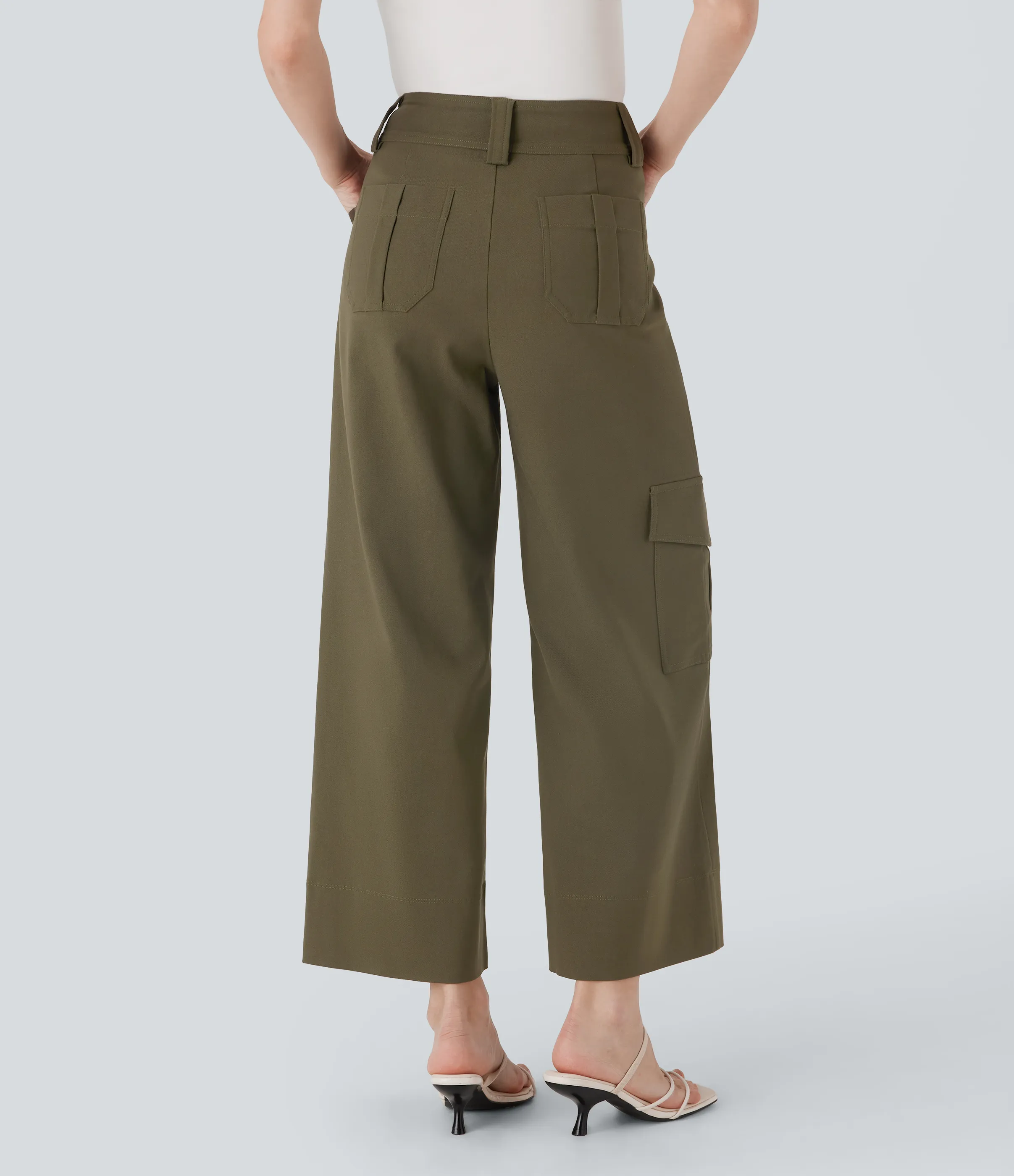 Halara Pantalones cargo anchos de oficina de tiro alto con múltiples bolsillos - Deep Drape Green - XS(regular) sold by Halara product image thumbnail 3