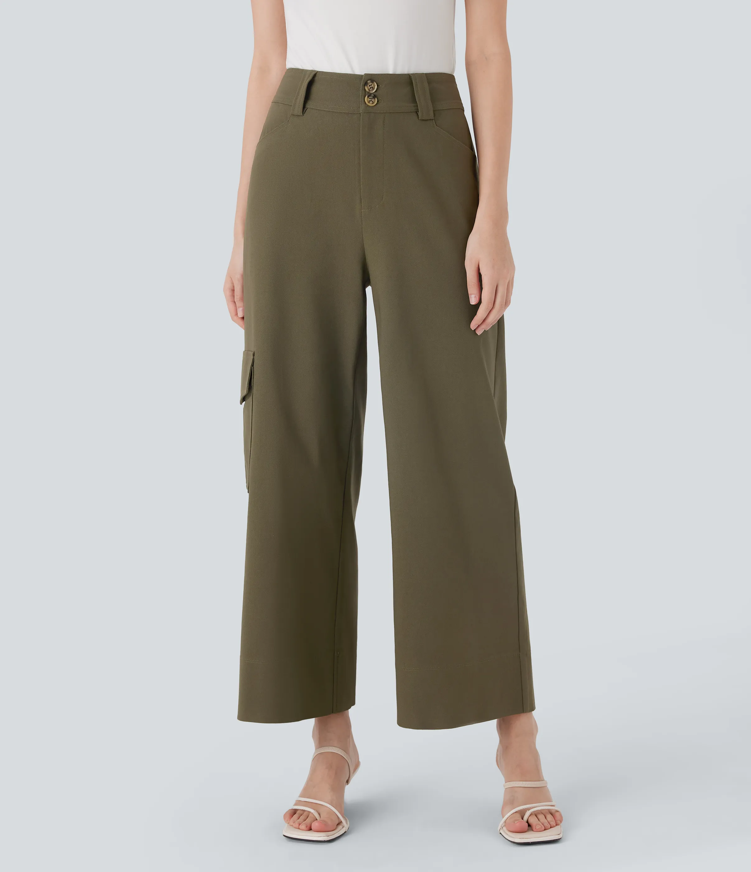 Halara Pantalones cargo anchos de oficina de tiro alto con múltiples bolsillos - Deep Drape Green - XS(regular) sold by Halara product image thumbnail 4