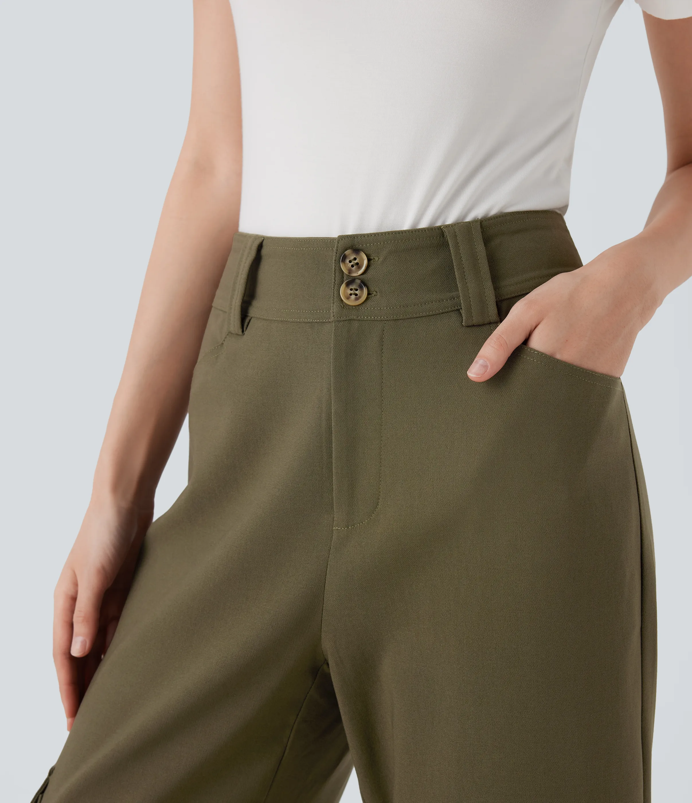 Halara Pantalones cargo anchos de oficina de tiro alto con múltiples bolsillos - Deep Drape Green - XS(regular) sold by Halara product image thumbnail 5