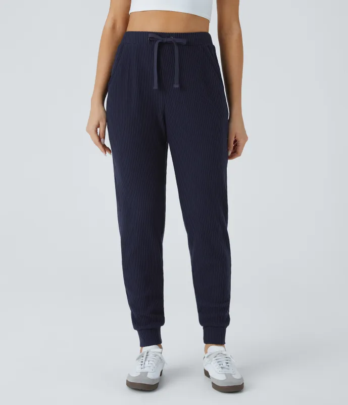 Halara Pantalón deportivo tiro medio canalé cordón múltiple bolsillo - Maritime Blue - XS(regular) sold by Halara