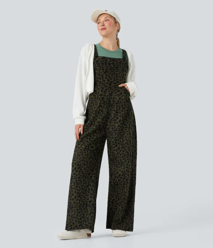 Halara Jumpsuit casual holgado de pana con estampado de leopardo y bolsillos - Gray Leopard Denim - XL(regular) sold by Halara