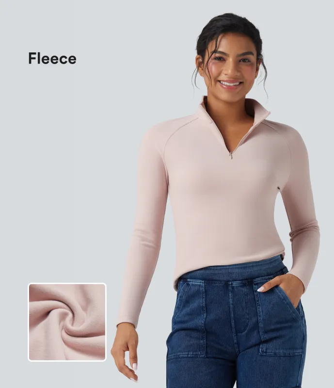 Halara Top casual de polar de manga larga con media cremallera - Tea Pink - L sold by Halara