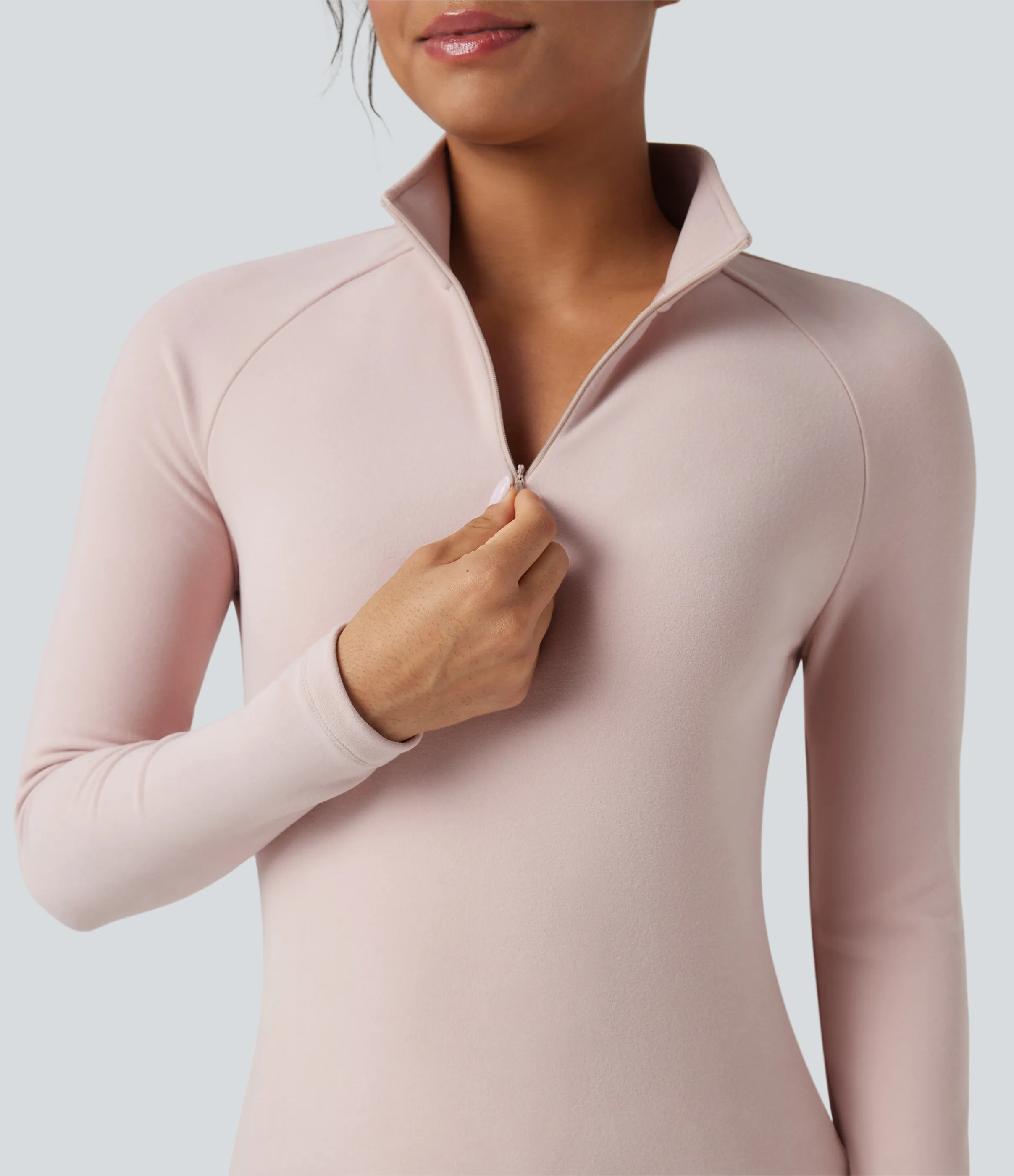 Halara Top casual de polar de manga larga con media cremallera - Tea Pink - L sold by Halara product image thumbnail 5