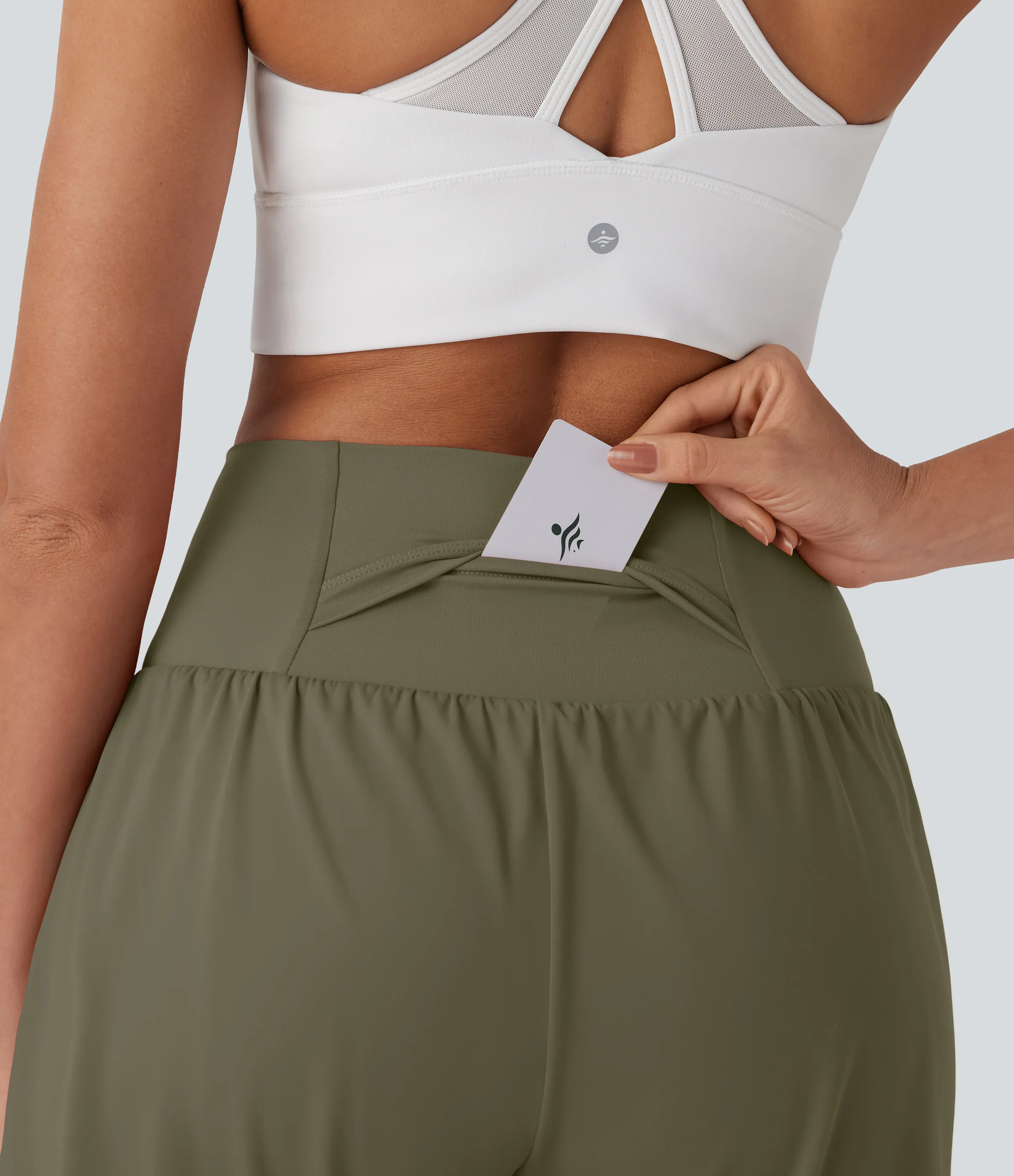 Halara Pantalones cortos de yoga Softlyzero™ Airy 2 en 1 de 17.5cm de tiro alto con tacto fresco y bolsillos - Withered Green - XL sold by Halara product image thumbnail 5