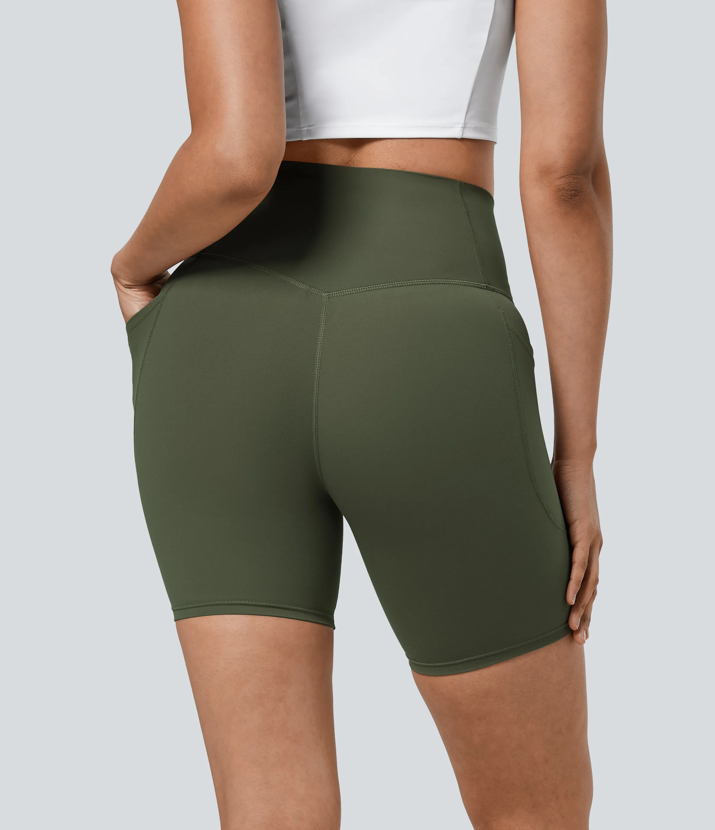Halara Pantalones cortos SoCinched motociclista entrenamiento moldeador abdomen bolsillo lateral tiro alto 17.5cm - Deep Woodland Green - M sold by Halara product image thumbnail 4
