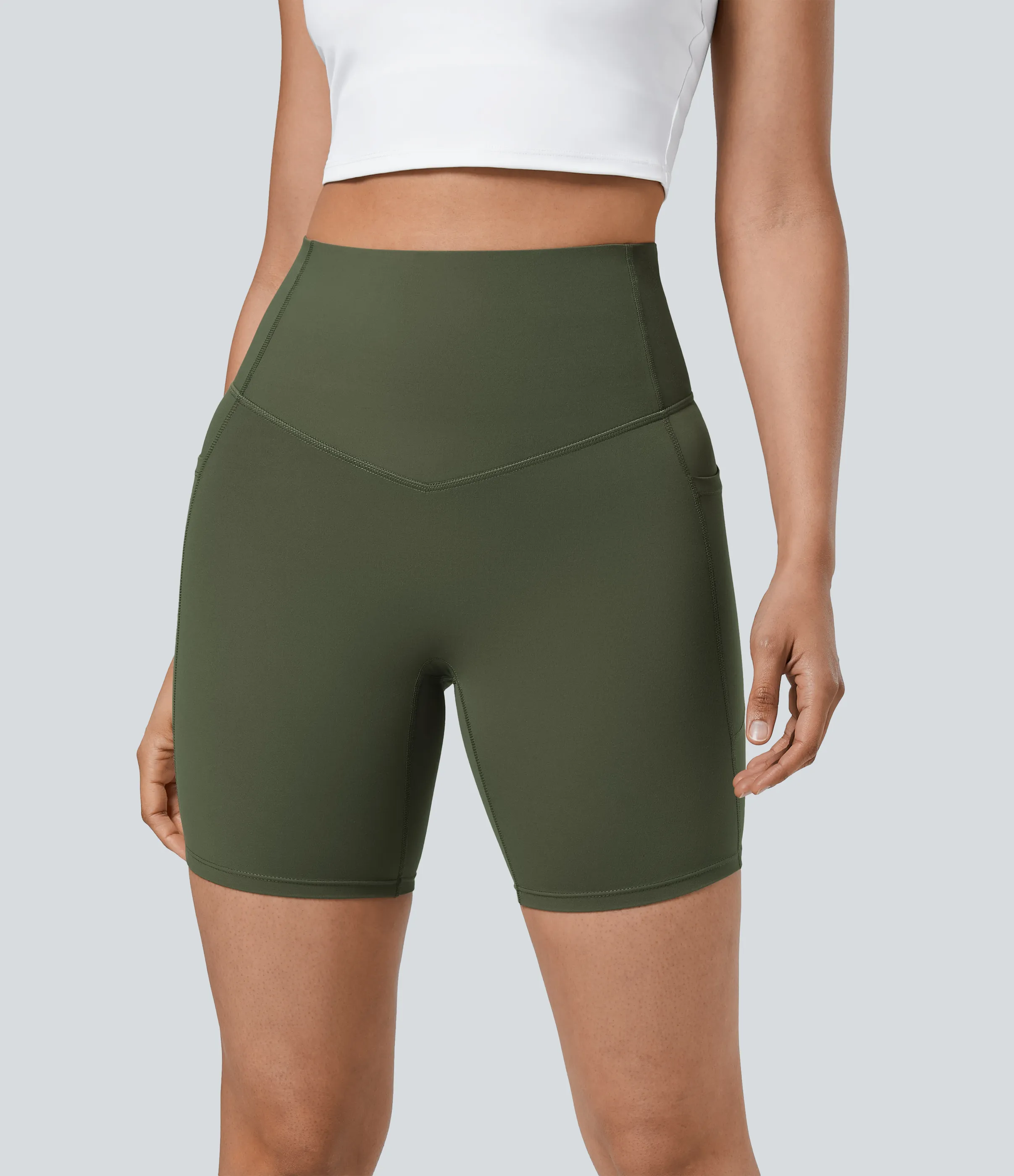 Halara Pantalones cortos SoCinched motociclista entrenamiento moldeador abdomen bolsillo lateral tiro alto 17.5cm - Deep Woodland Green - M sold by Halara product image thumbnail 5