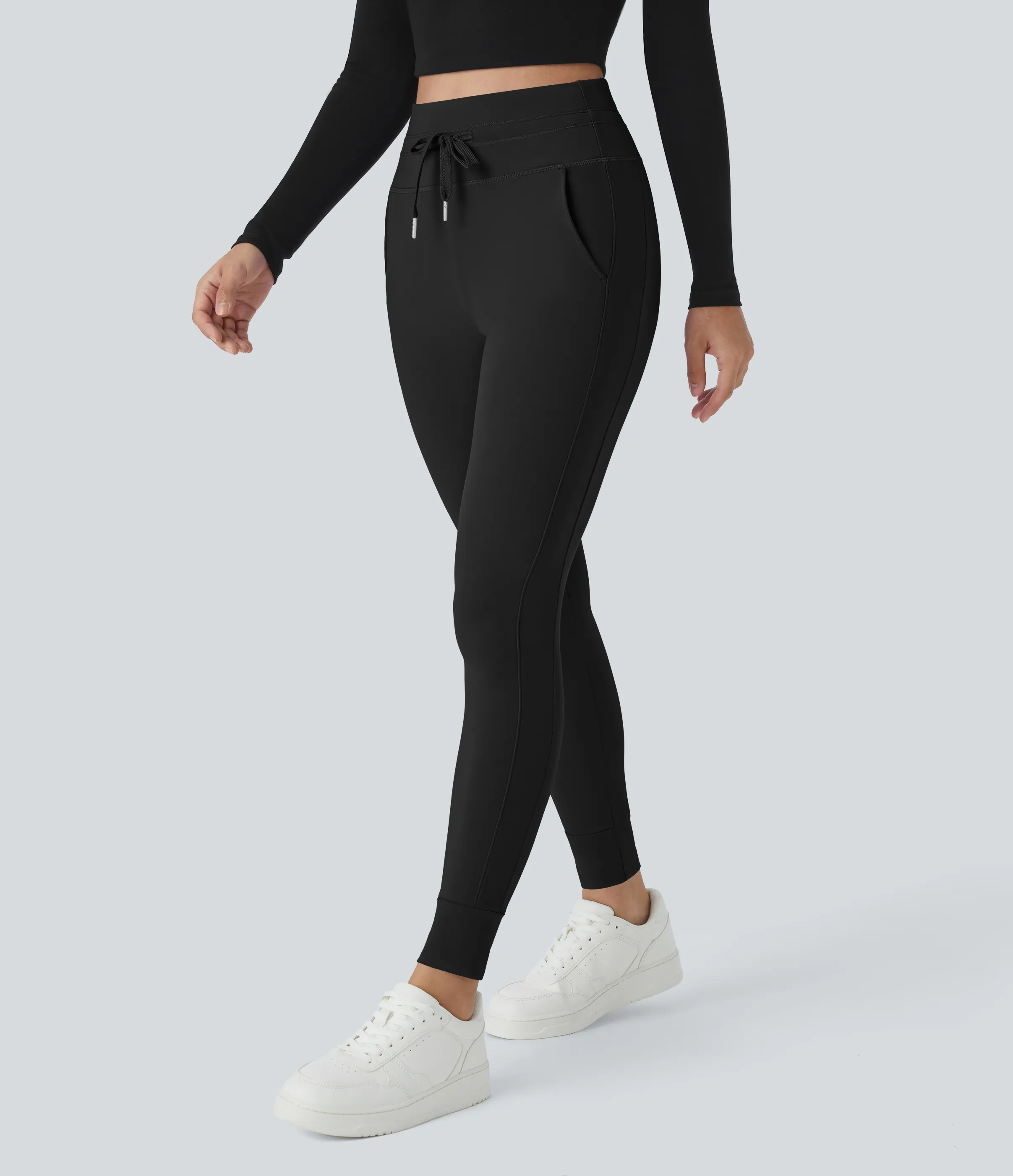 Halara Joggers Softlyzero™ Plush liso largo completo bolsillo lateral cordón tiro alto - Black - L(tall) sold by Halara product image thumbnail 4