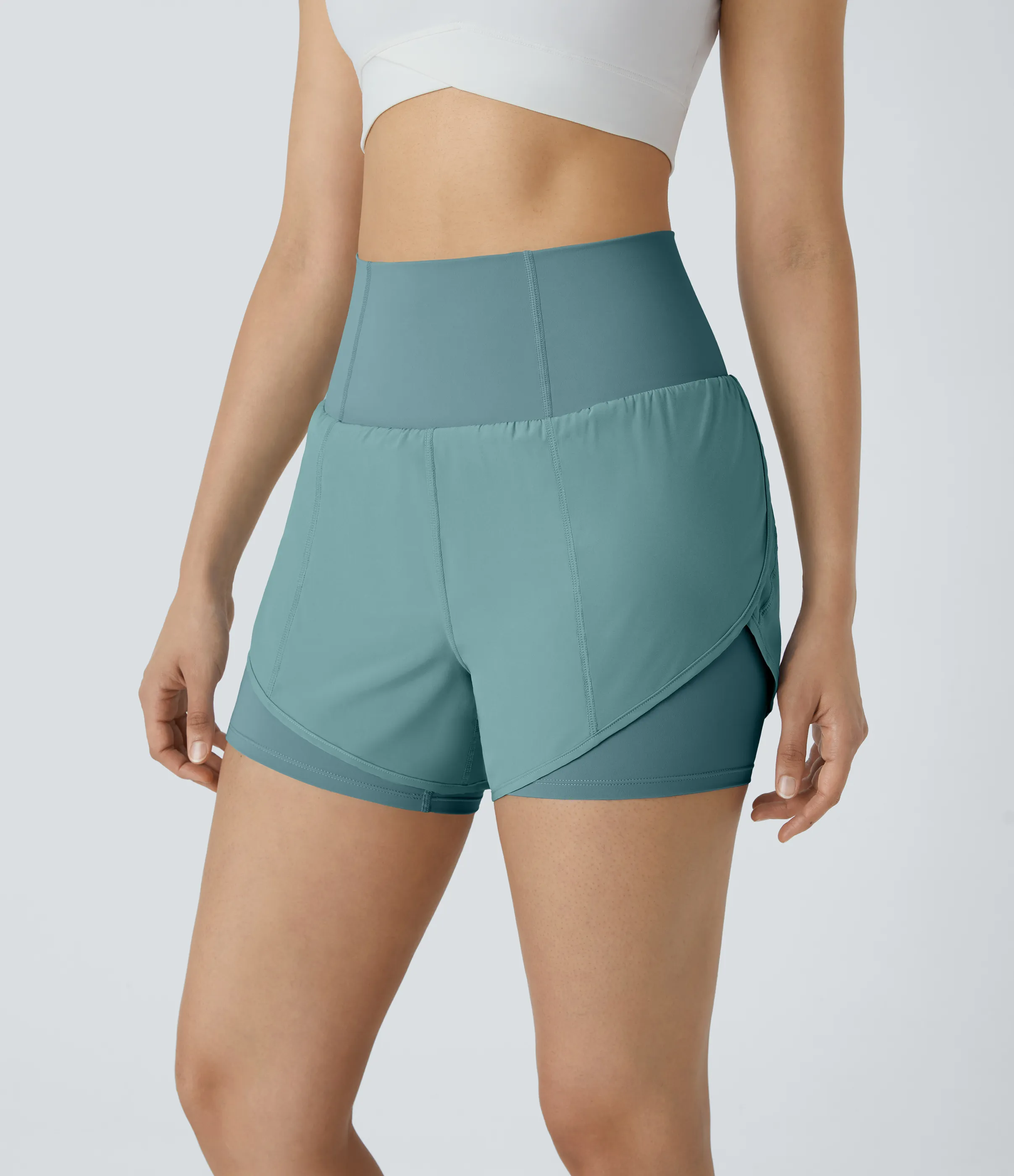 Halara Pantalón corto Breezeful™ yoga secado rápido 2 en 1 dobladillo curvo tiro súper alto 8.8cm - Mineral Blue - L sold by Halara product image thumbnail 4