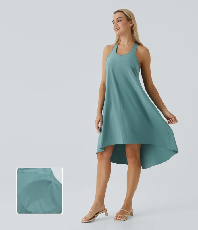 Halara Vestido casual midi Breezeful™ racerback sin espalda con bolsillos laterales, dobladillo asimétrico y secado rápido en copas D-F - Stone Blue - L sold by Halara