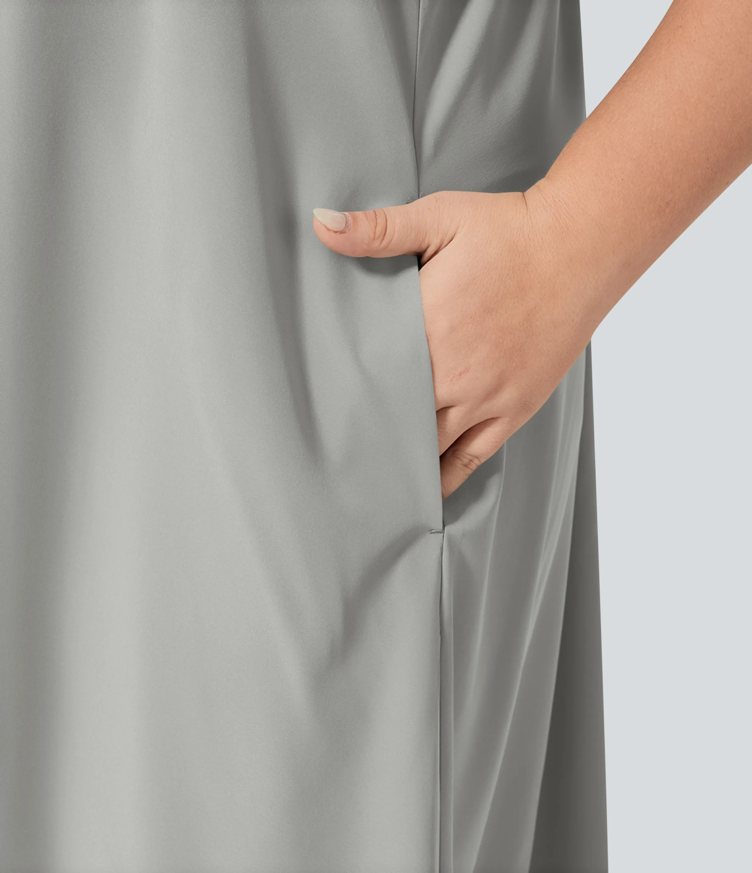 Halara Vestido Breezeful™ sin espalda cruzada bolsillo lateral alto bajo fluido media pierna secado rápido talla grande - Dust Gray - 1X sold by Halara product image thumbnail 5