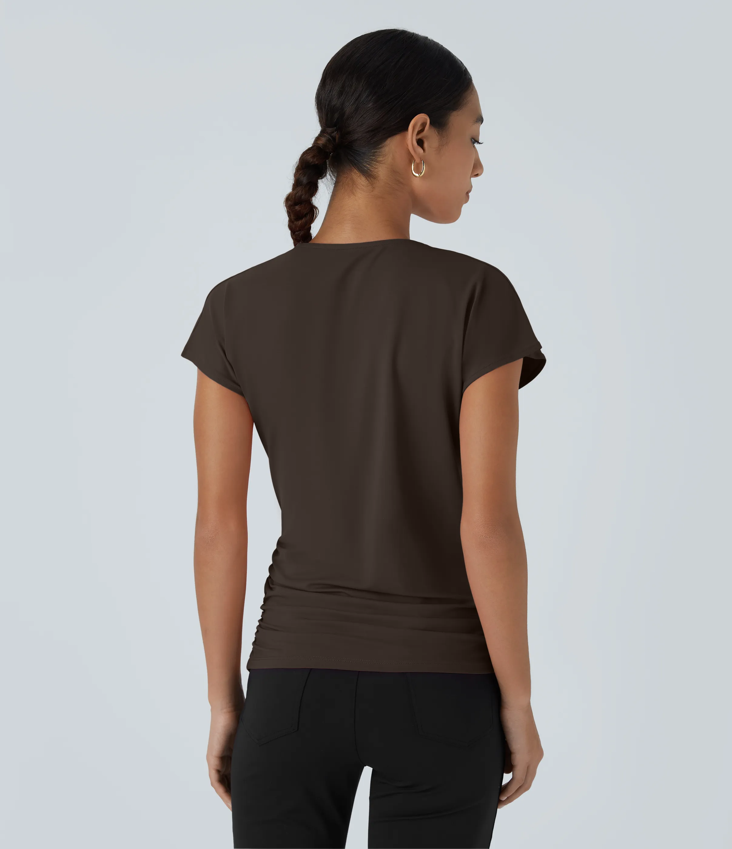 Halara Blusa oficina sólida pliegue cruzado manga japonesa cuello V - Delicioso - M sold by Halara product image thumbnail 3