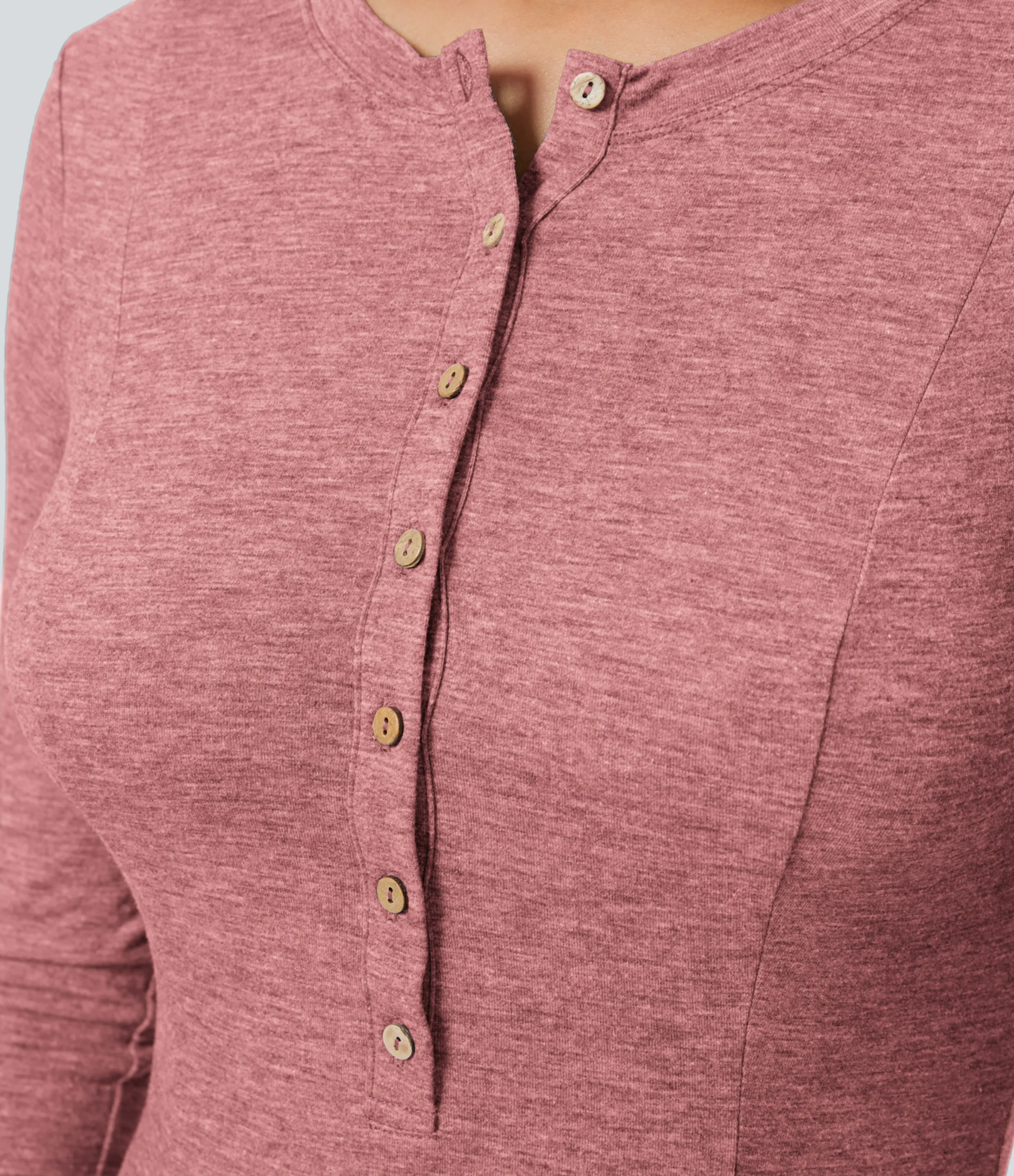 Halara Vestido maxi acampanado de manga larga y cuello redondo con botones - Brick Red Mix - XS sold by Halara product image thumbnail 5