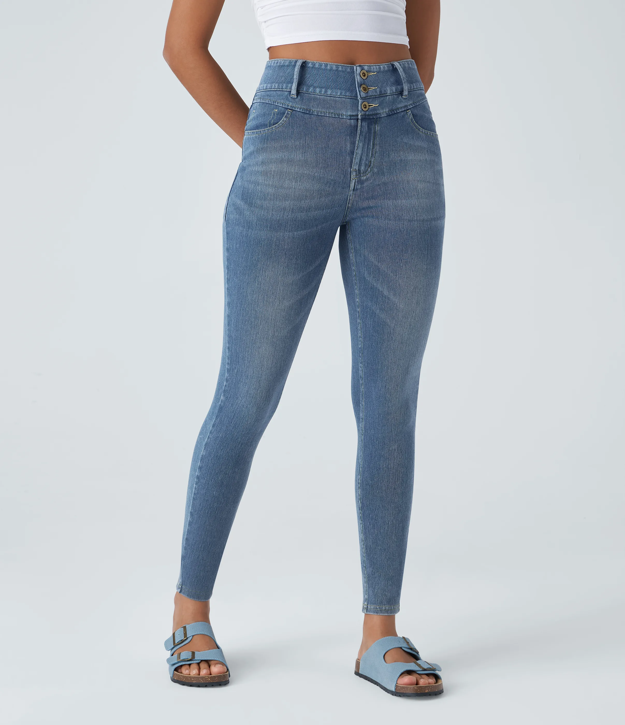 Halara Jeans Halara Flex™ Denim ajustado elástico múltiple bolsillo cremallera botones tiro alto - Royal Blue Denim - S(tall) sold by Halara product image thumbnail 4