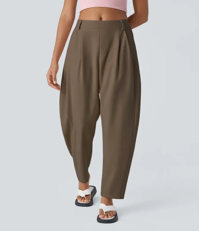 Halara Pantalón oficina pierna barril bolsillo lateral plisado tiro medio - Shitake - S(regular) sold by Halara