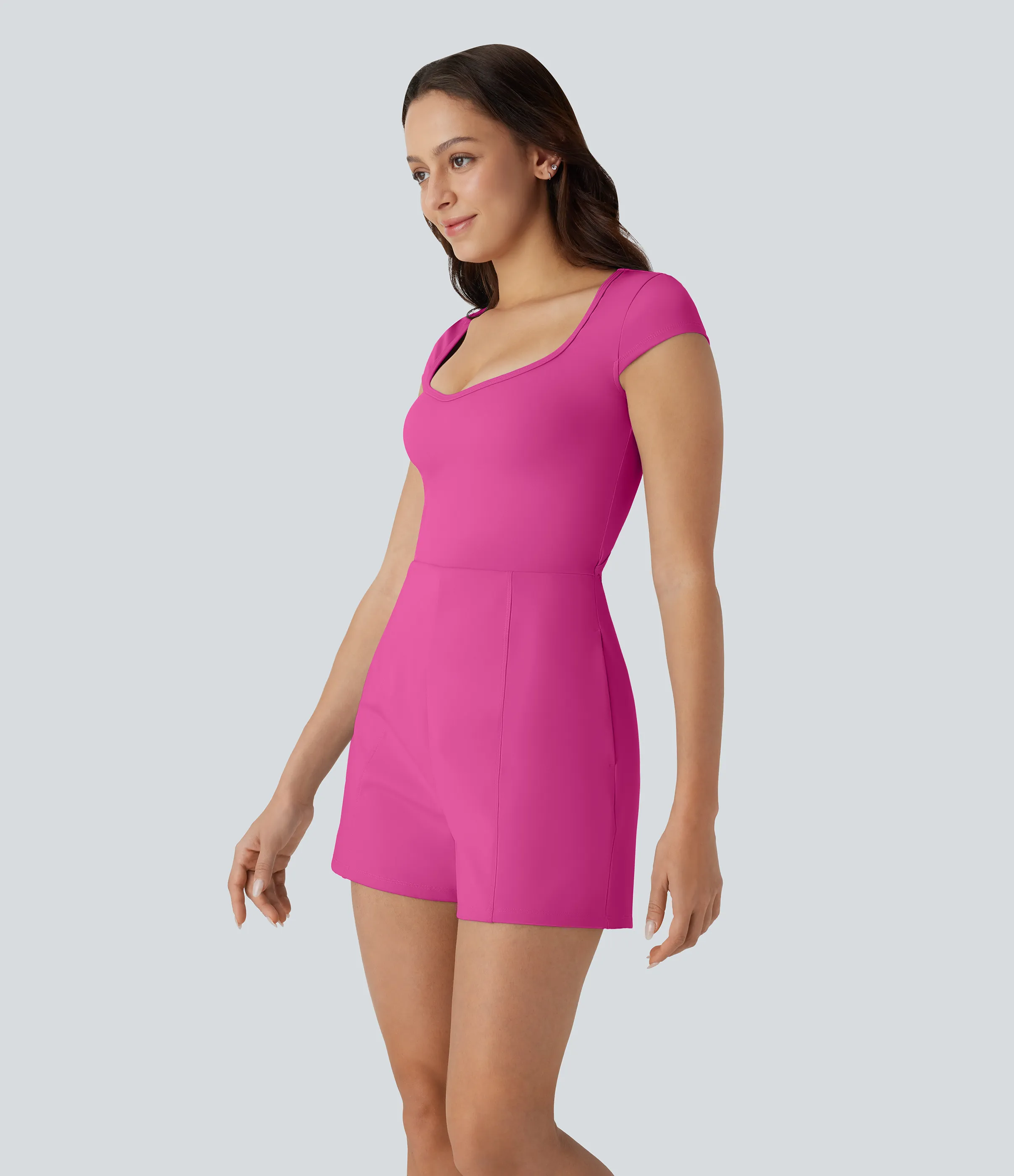 Halara Mono Softlyzero™ Airy yoga cuello U manga corta bolsillo lateral tacto fresco - Easy Peezy - Fuchsia Fedora - L sold by Halara product image thumbnail 4