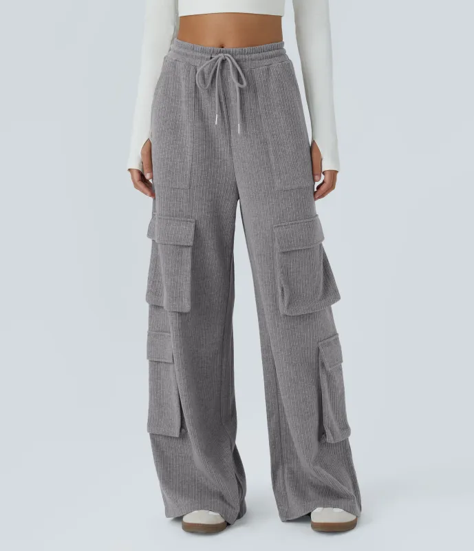 Halara Pantalón cargo tiro medio canalé cordón ajustable múltiple bolsillo pierna ancha - Mockingbird - XS(regular) sold by Halara