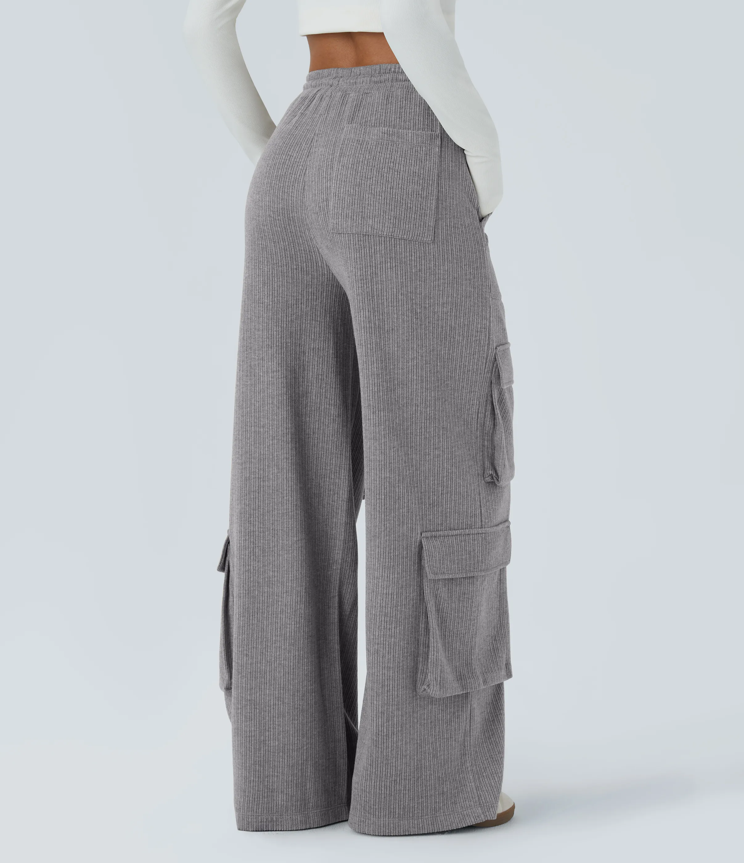 Halara Pantalón cargo tiro medio canalé cordón ajustable múltiple bolsillo pierna ancha - Mockingbird - XS(regular) sold by Halara product image thumbnail 3