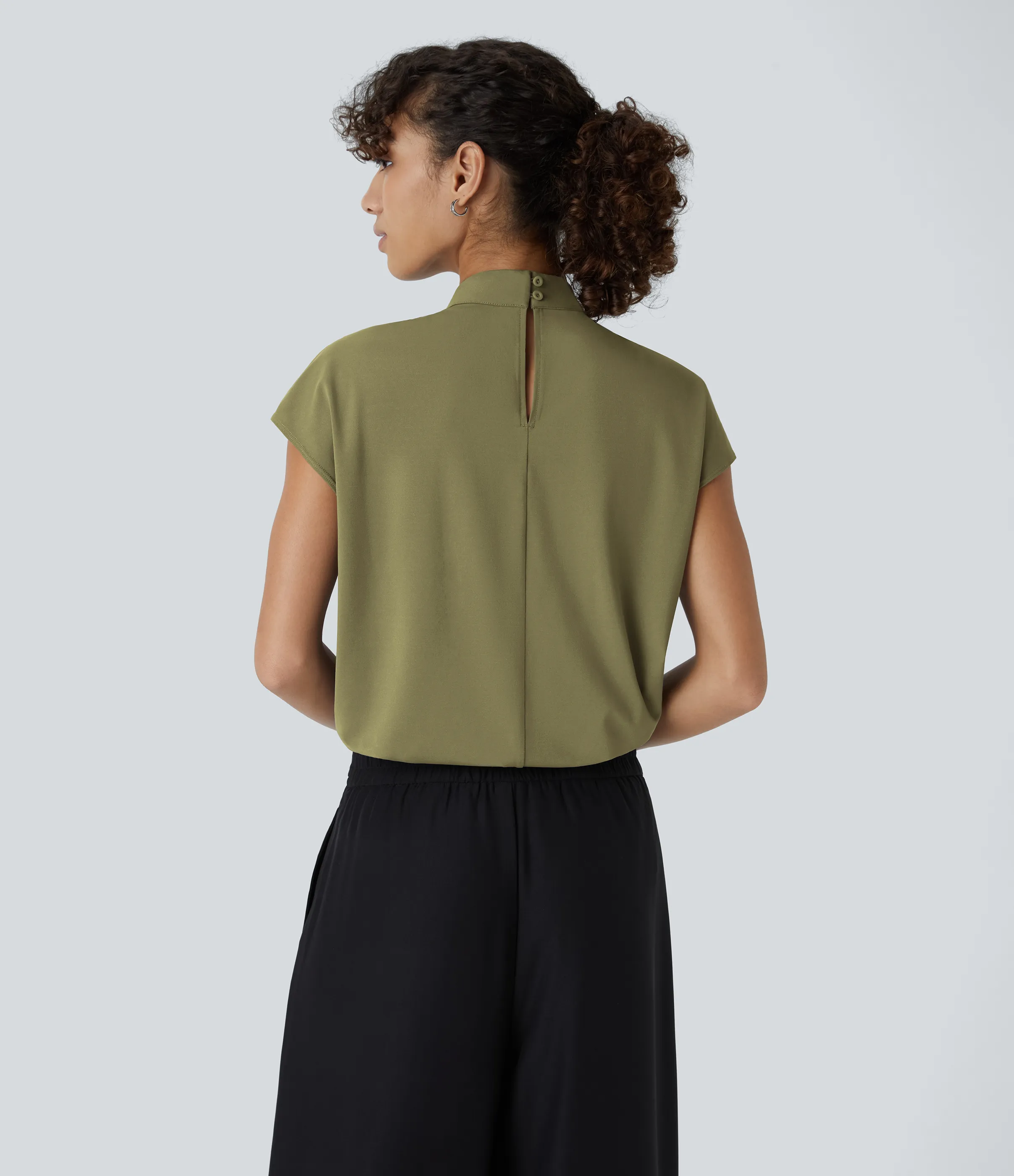 Halara Blusa oficina manga japonesa botón plisado cuello alto - Capulet Olive - L sold by Halara product image thumbnail 3