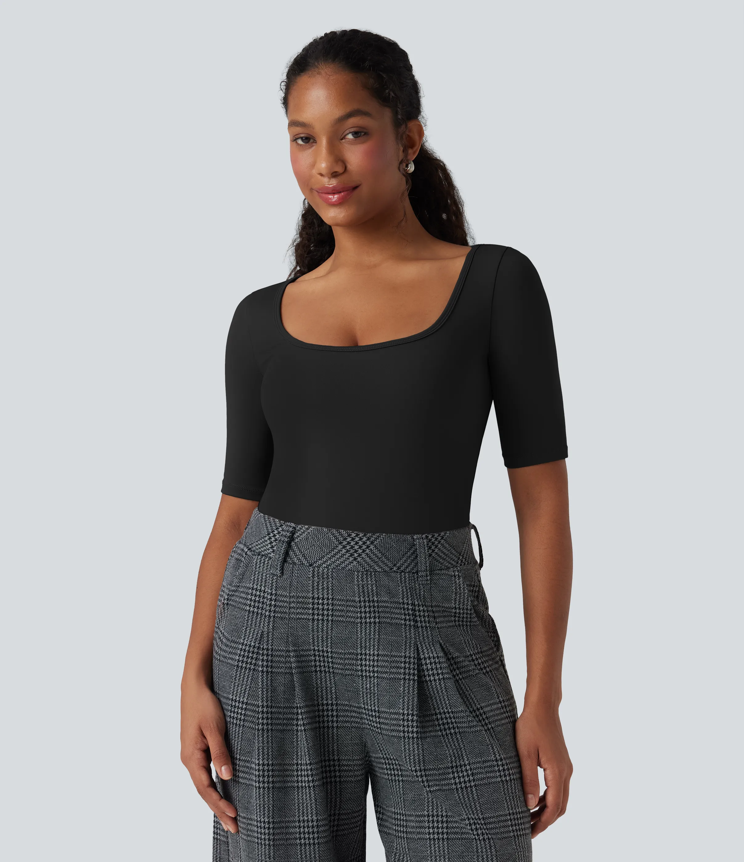 Halara Camiseta de oficina SoftlyZero™ de manga corta con cuello redondo y tacto fresco - Black - M sold by Halara product image thumbnail 2