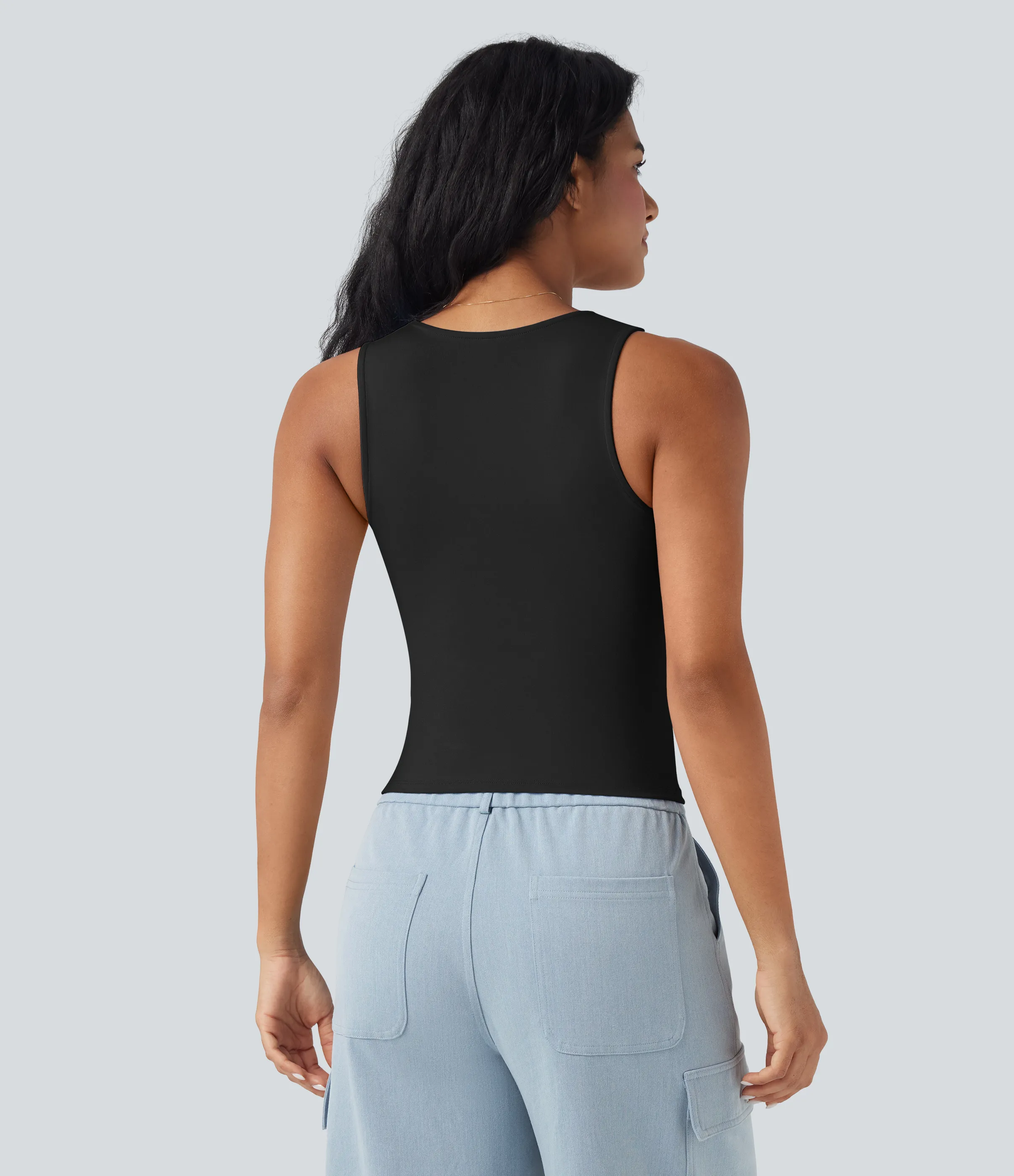 Halara Camiseta sin mangas casual ajustada con cuello de corazón - Black - XS sold by Halara product image thumbnail 3