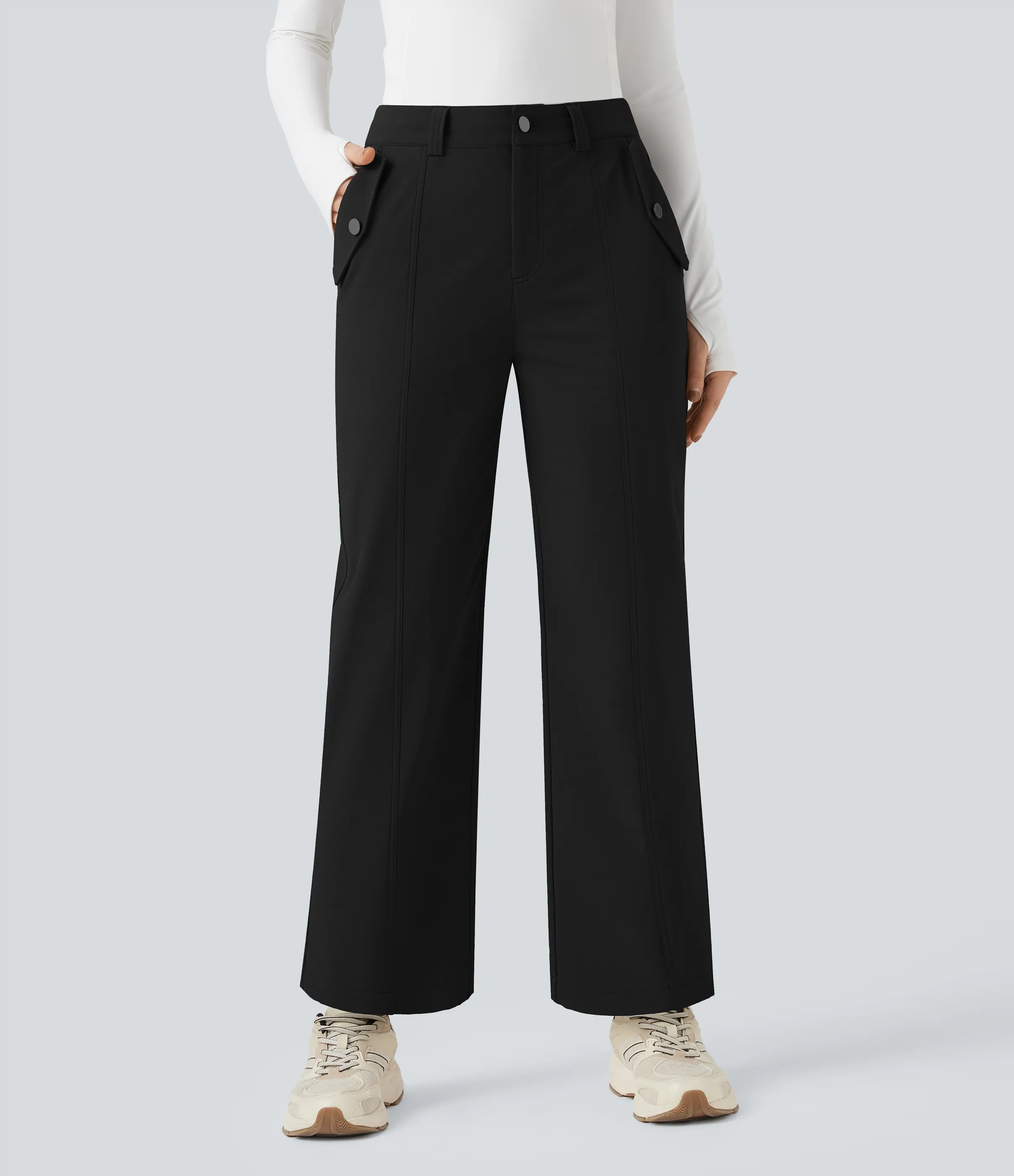 Halara Pantalones de senderismo rectos de tiro medio y resistentes al agua y con bolsillos - Black - M(regular) sold by Halara product image thumbnail 2