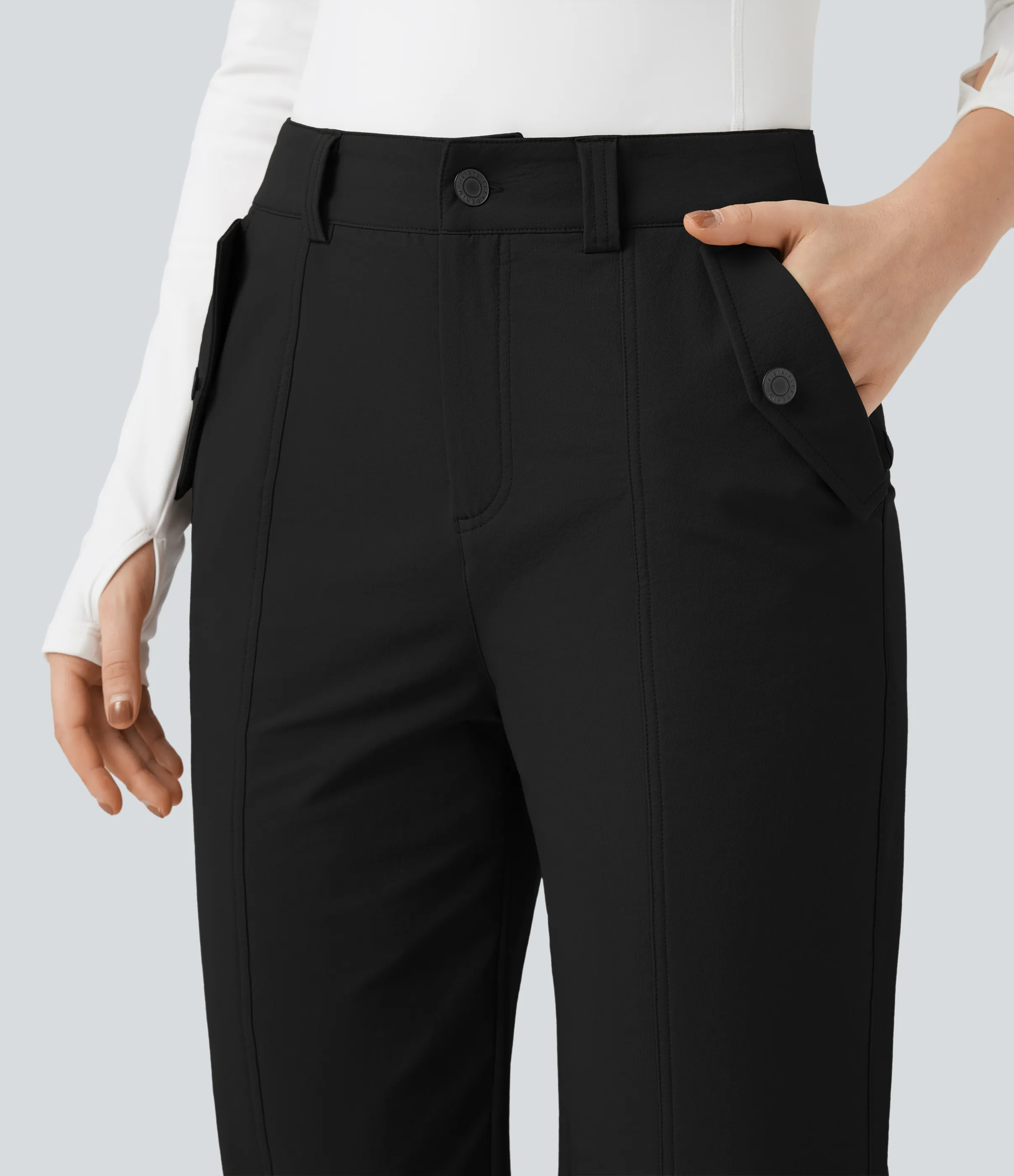 Halara Pantalones de senderismo rectos de tiro medio y resistentes al agua y con bolsillos - Black - M(regular) sold by Halara product image thumbnail 5