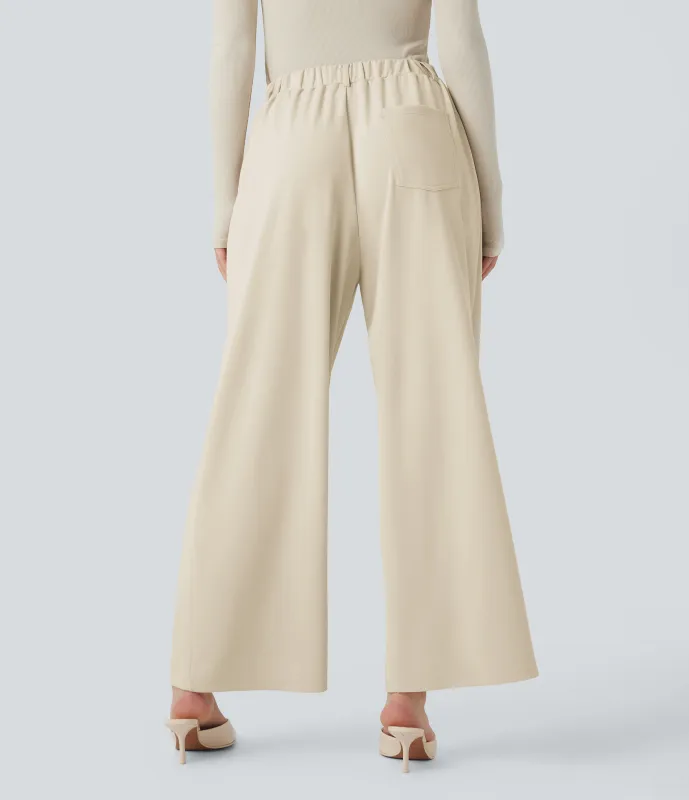 Halara Pantalones de oficina rectos de tiro medio con cordón y bolsillos - Turtledove - XL(regular) sold by Halara