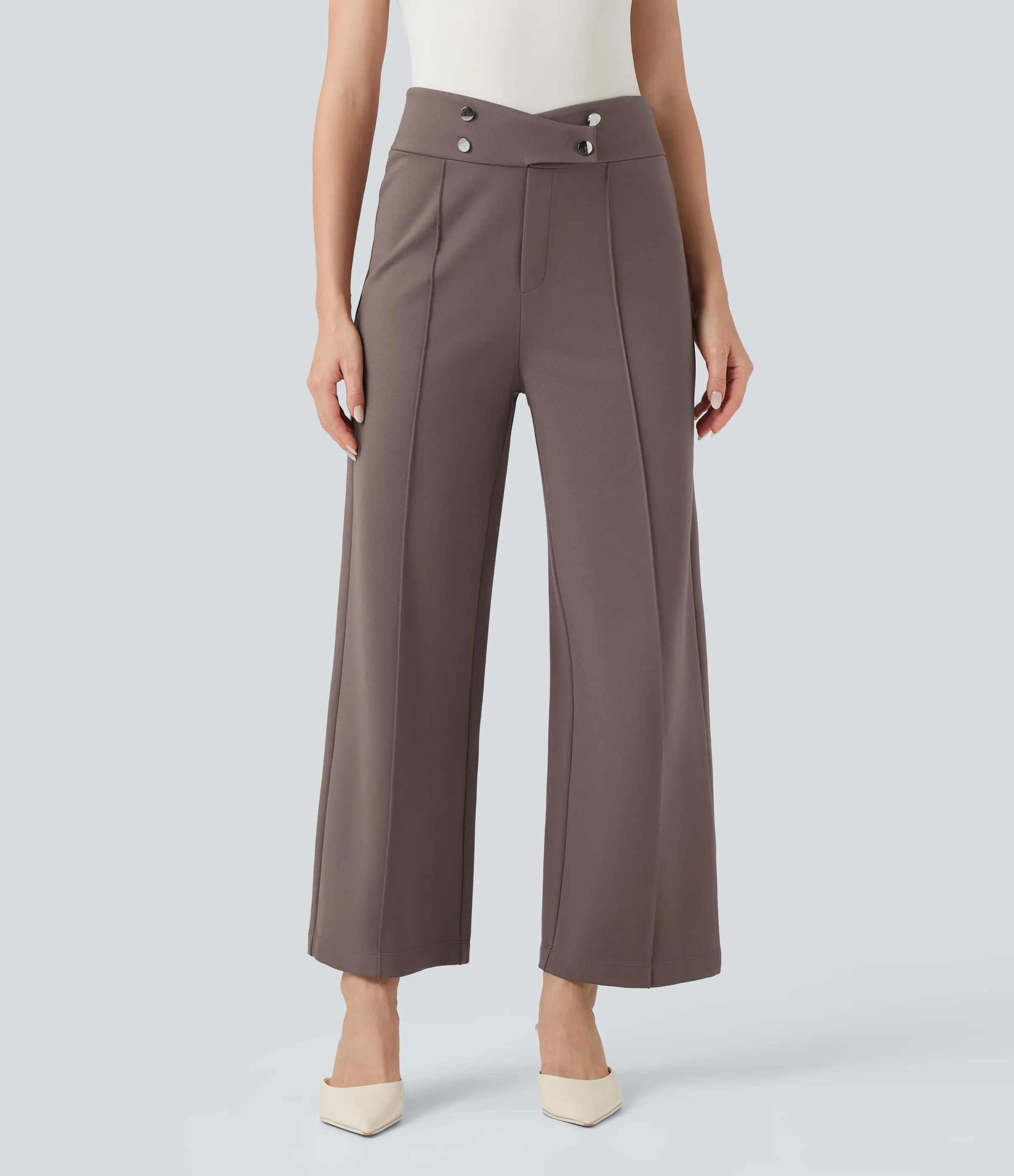 Halara Pantalones de oficina rectos Halara Flex™ de tiro alto cruzado de 7/8 con bolsillos - Iron - XL(regular) sold by Halara product image thumbnail 2